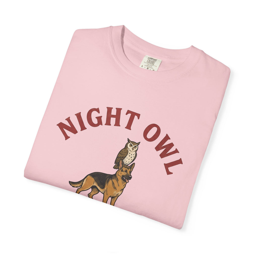 German Shepherd Owl Shirt Dog Fauna Gift Women Classic Tee Alsatian T-Shirt Dog Fan Vintage Tshirt Wildlife Graphic Etched Star Tshirt
