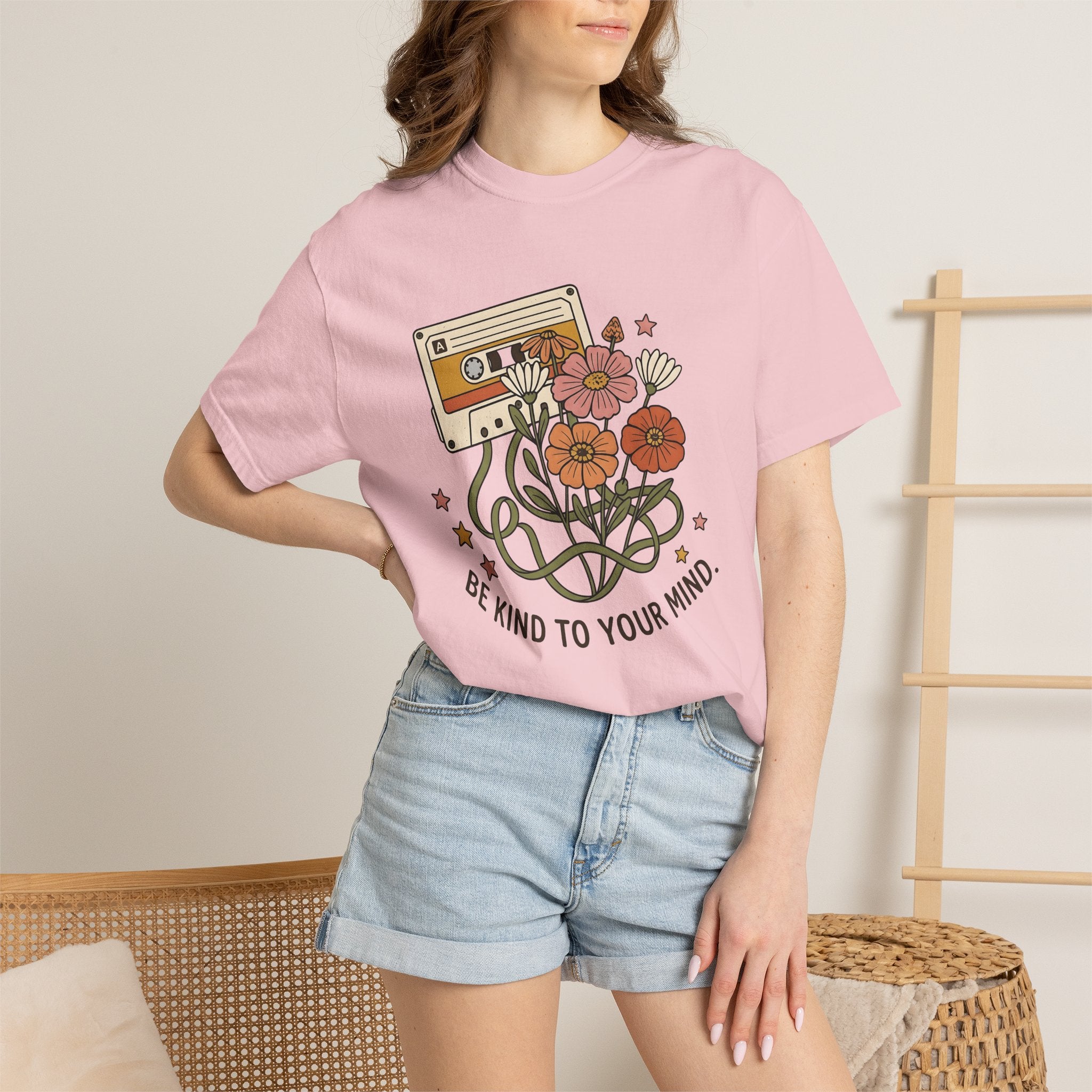 Cassette Tape Blooms Shirt Boho Chic Instruments Gift Women Sketch Tee Mixtape T-Shirt Bohemian Fan Illustrated Tshirt Guitar Graphic