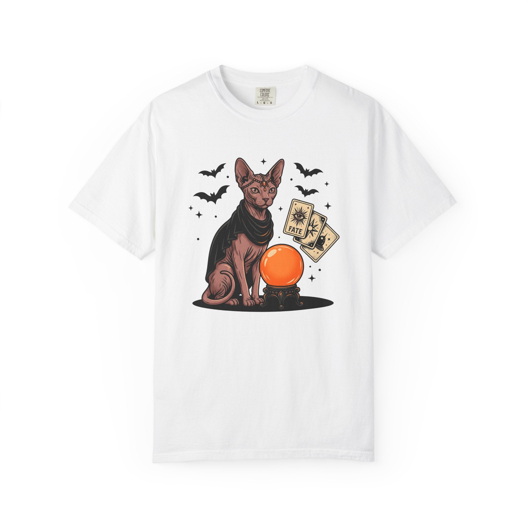 Hairless Cat Shirt Halloween Mysticism Gift Women Spooky Tee Sphynx T-Shirt Horror Fan Occult Graphic Tshirt Antique Magic Orb Tshirt