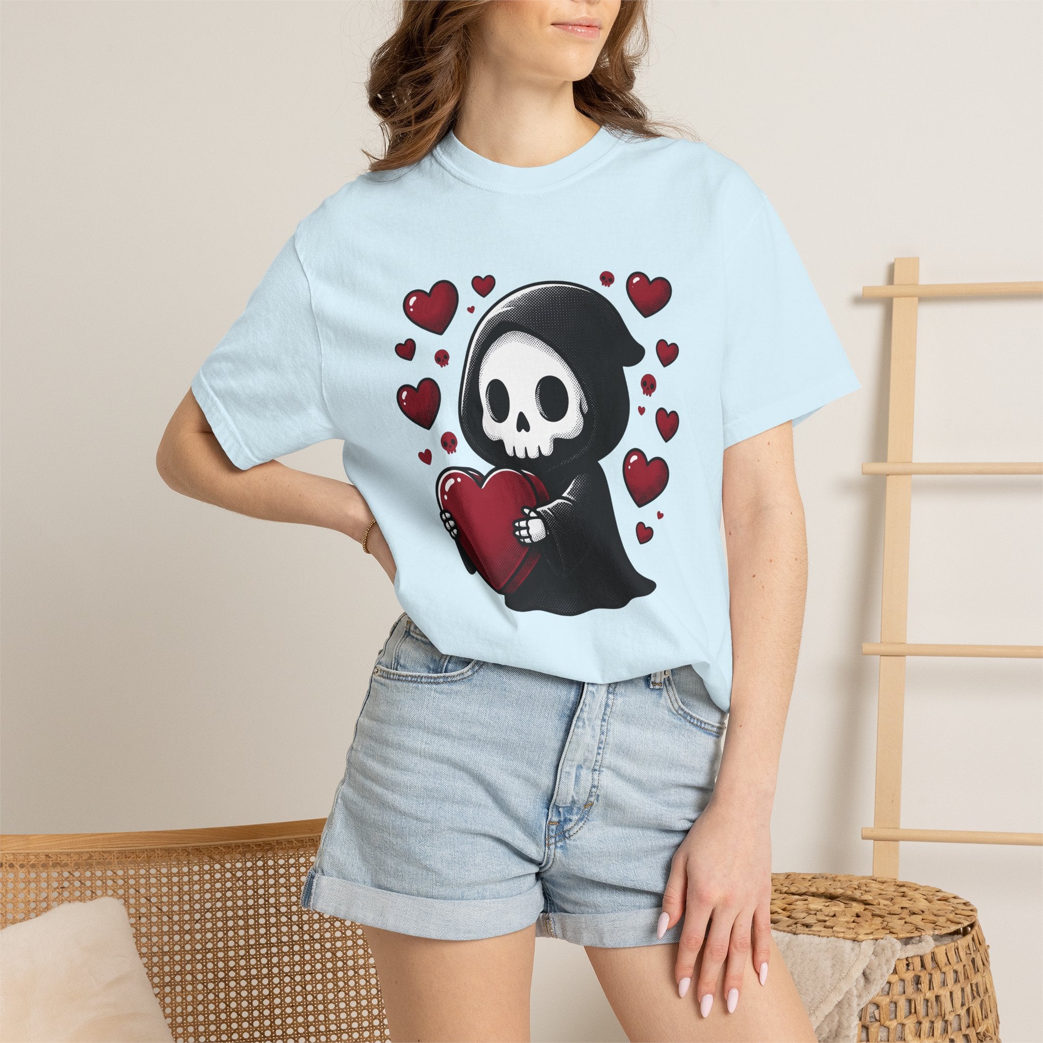 Adorable Reaper Shirt Valentine's Day Dark Gift Women Comic Tee Grim Reaper T-Shirt Valentine Fan Cartoon Tshirt Gothic Graphic Vintage Love