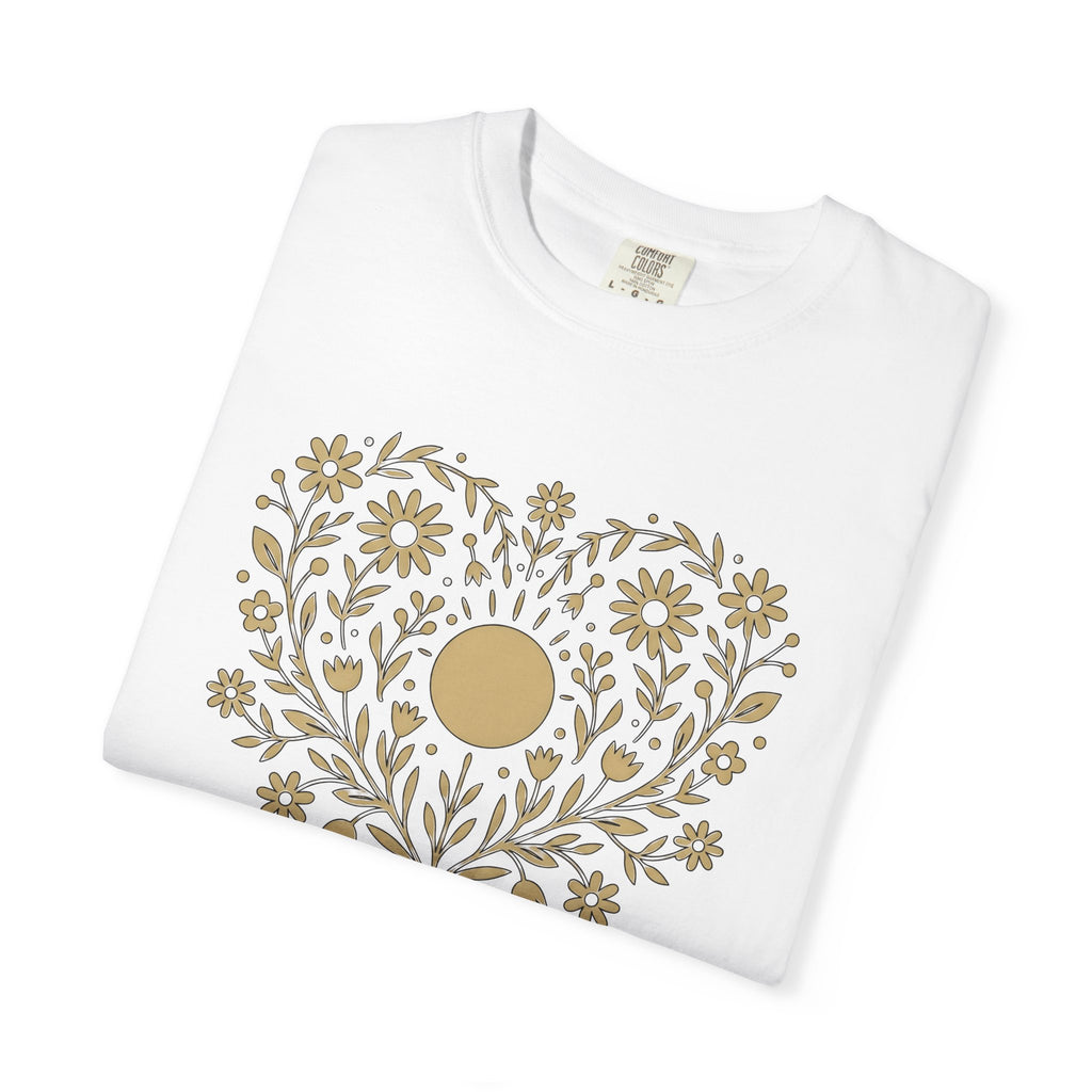 Heart Floral Sun Shirt St Valentine's Day Botanical Gift Women Boho Tee Love T-Shirt Valentine Fan Hippie Tshirt Floral Graphic Minimalist