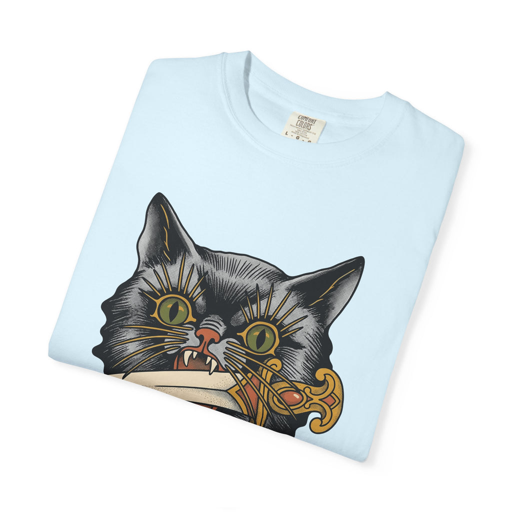 Black Kitty Shirt Cat Horror Gift Women Ink Tee Cat T-Shirt Cat Fan Tattoo Tshirt Scary Graphic Retro Knife Tshirt