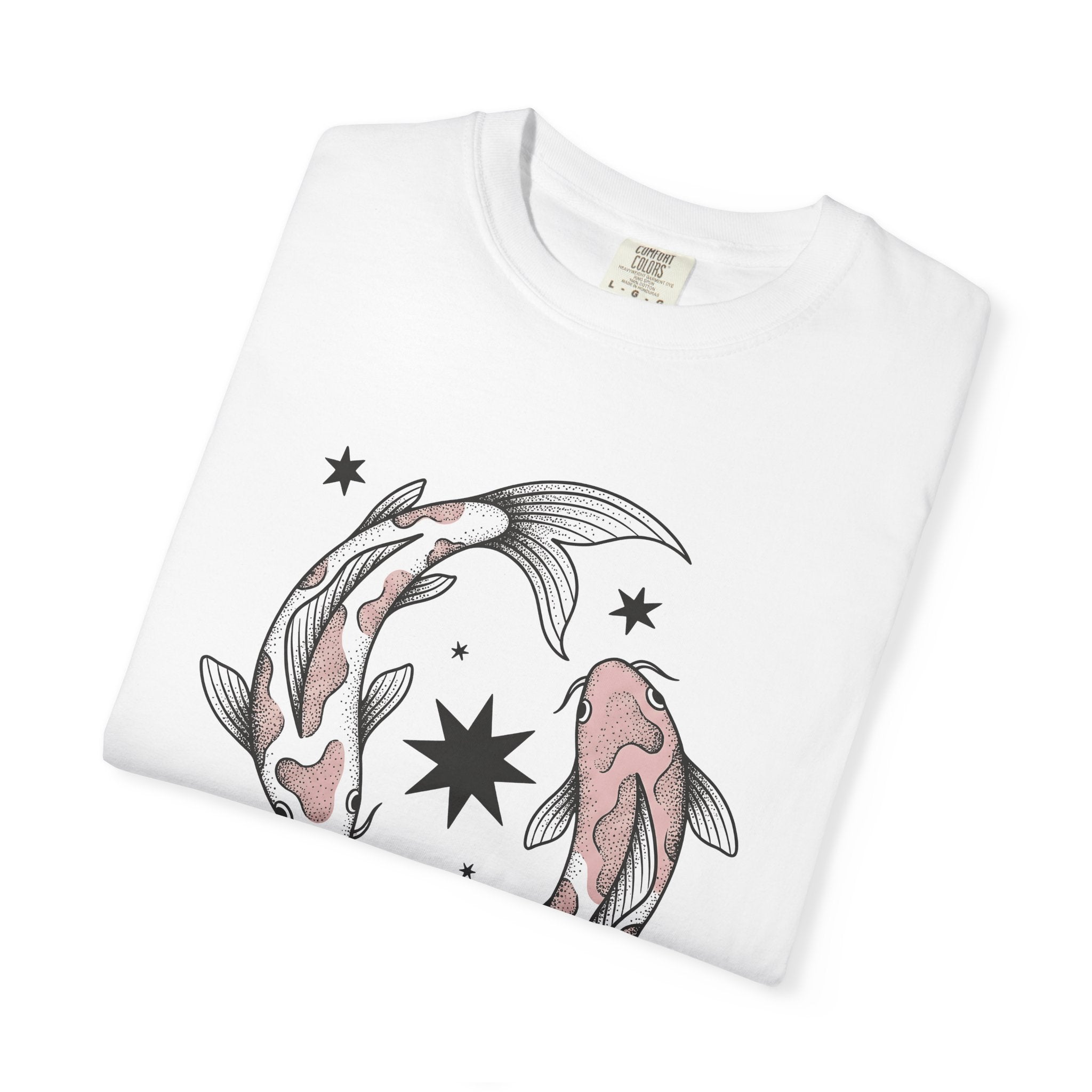 Koi Fish Shirt Animals Astrology Gift Women Neo Traditional Tee Carp T-Shirt Pet Fan Japanese Tshirt Zodiac Graphic Line Art Star Symbols