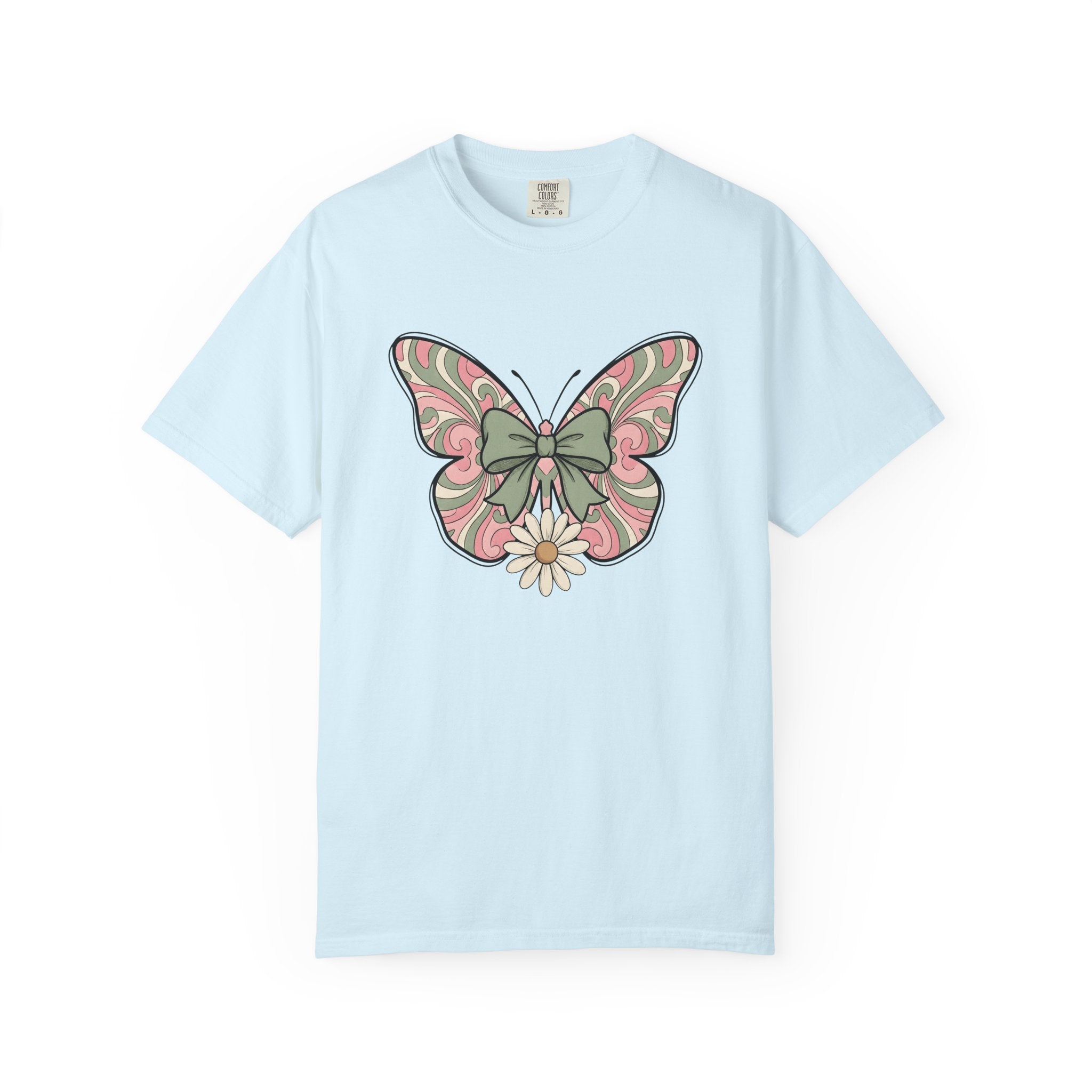 Butterfly Ribbon Shirt Easter Garden Gift Women Soft Colors Tee Bow T-Shirt Spring Fan Pastel Tshirt Yard Graphic Retro Flower Tshirt
