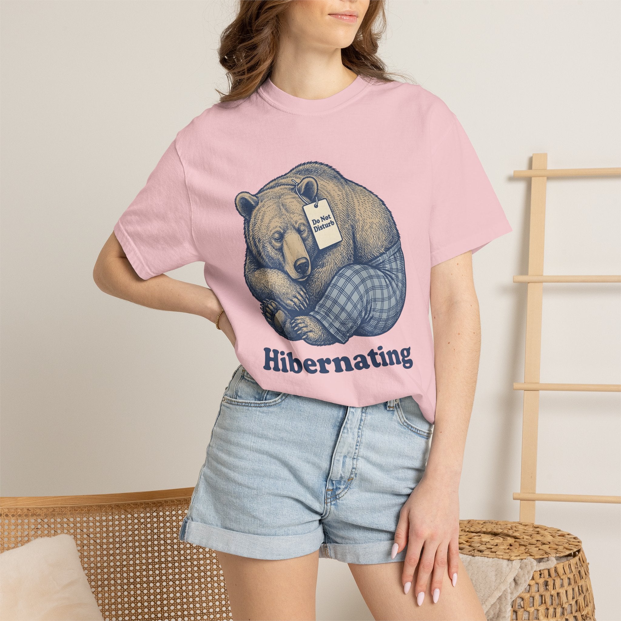 Sleeping Bear Shirt Bear Fauna Gift Women Hand Drawn Tee Bear T-Shirt Bear Fan Illustrated Tshirt Wildlife Graphic Cartoon Pajamas Tshirt