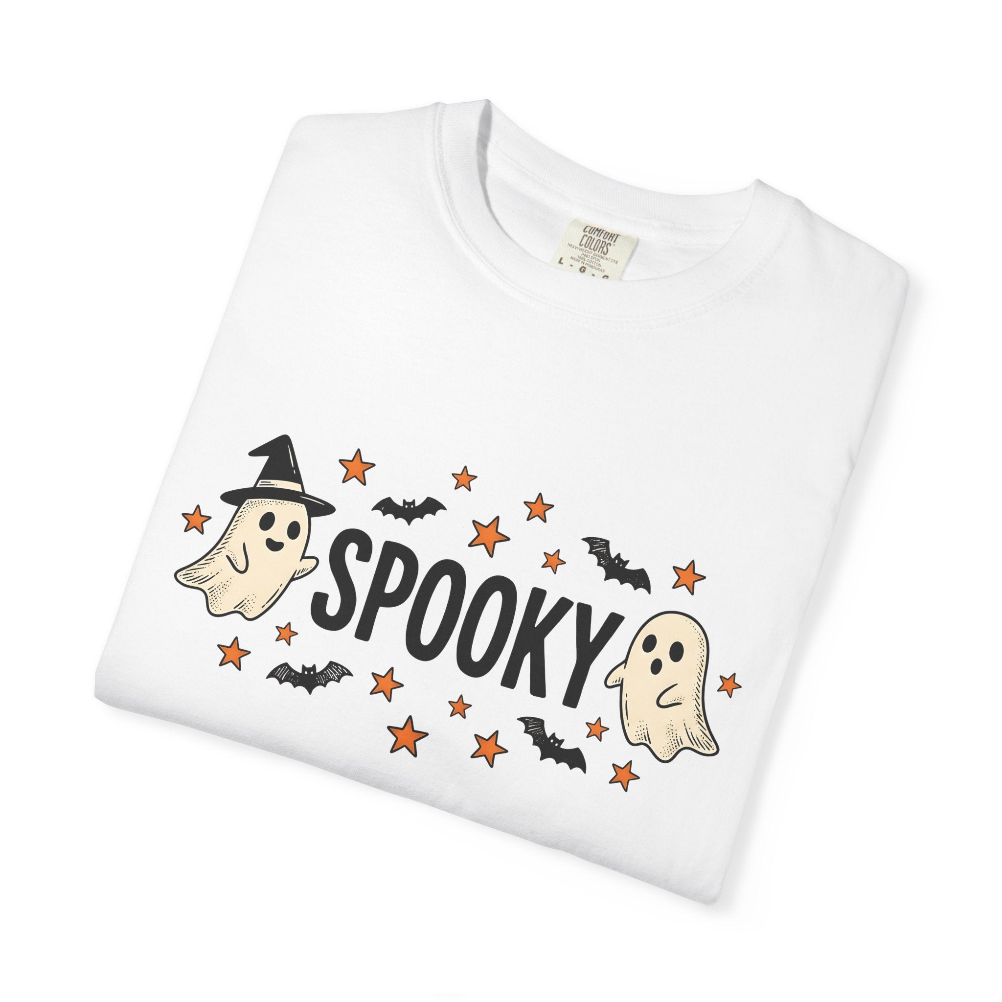 Ghost Clipart Shirt Halloween Horror Gift Women Sweet Tee Spirit T-Shirt Spooky Fan Ghostly Tshirt Horror Graphic Doodle Vampire Bat Tshirt