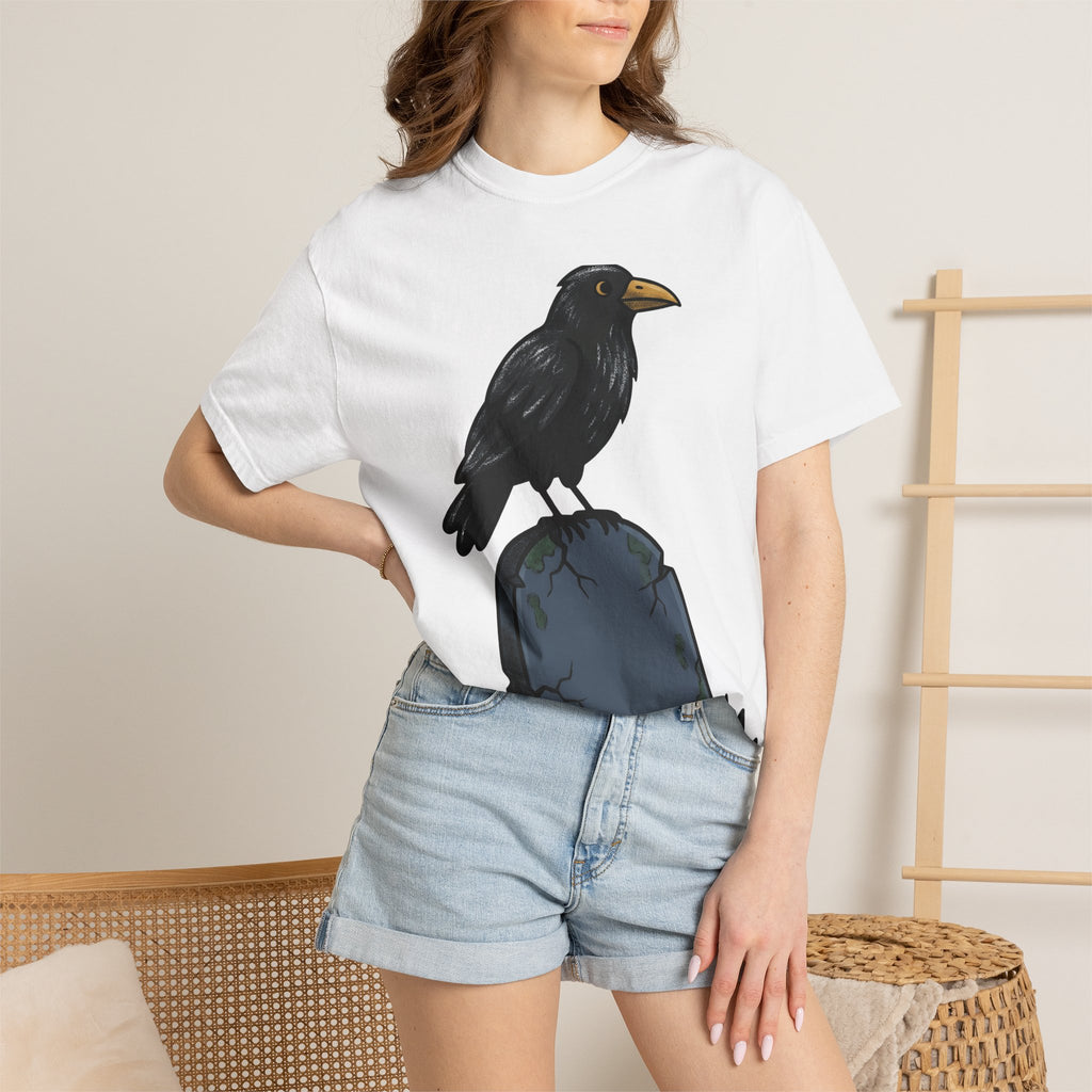 Raven Gravestone Shirt Halloween Horror Gift Women Sketch Tee Tombstone T-Shirt Spooky Fan Crypt Illustration Drawing Hand Drawn Burial
