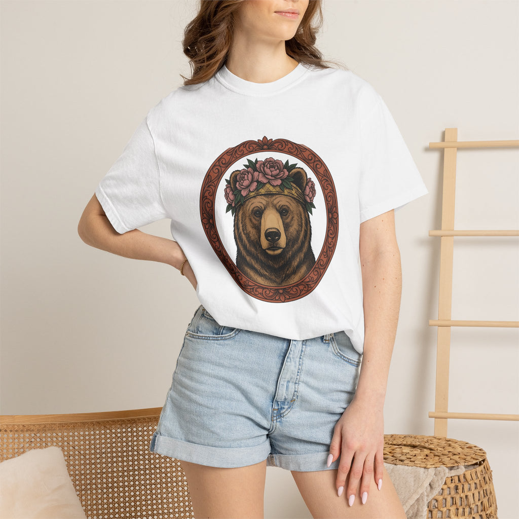 Bear Floral Crown Shirt Animals & Flowers Nature Gift Women Boho Tee Bear T-Shirt Wildlife Fan Bohemian Tshirt Environmental Graphic Vintage