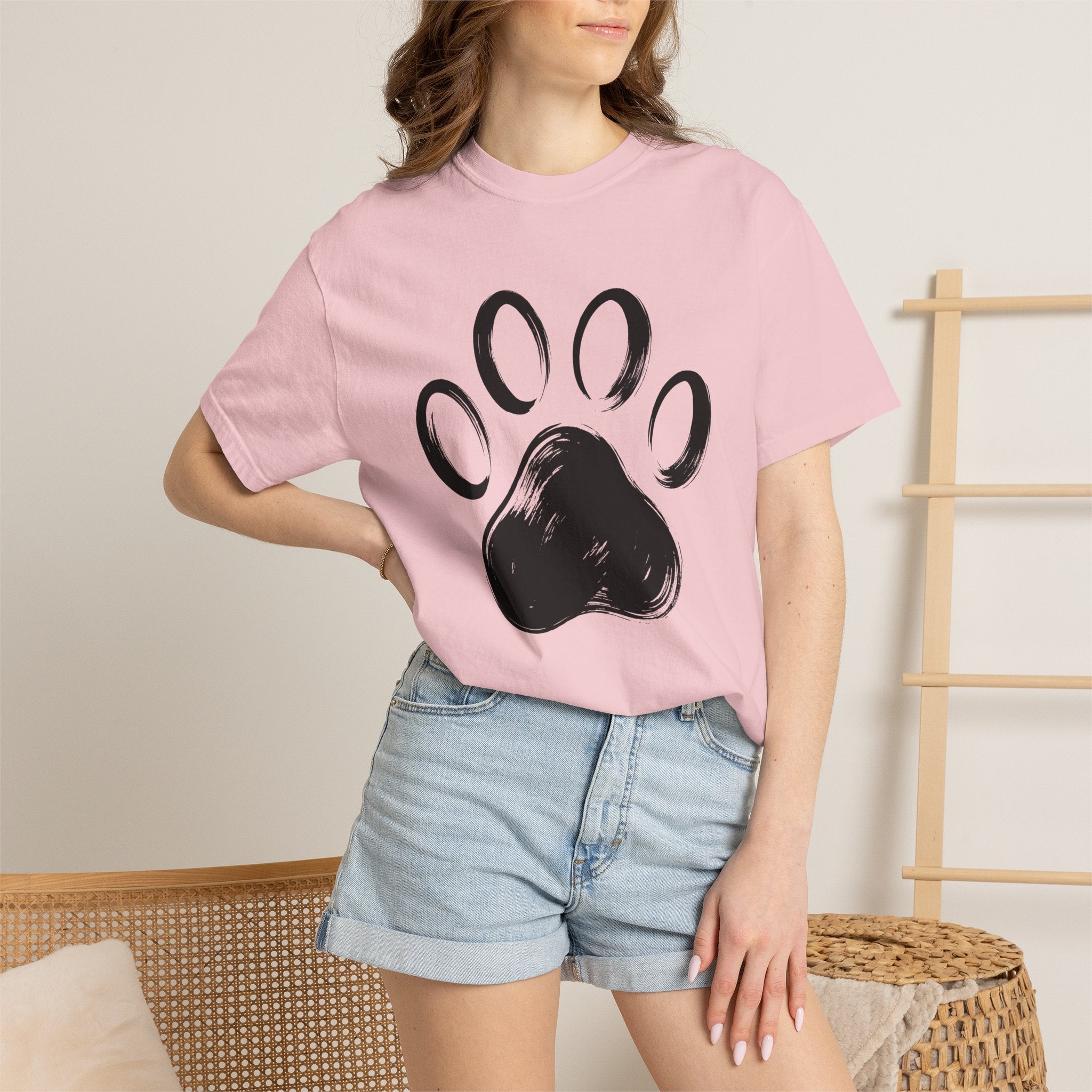 Paw Print Shirt Cat Critter Gift Women Plain Tee Footprint T-Shirt Cat Fan Animal Tshirt Creature Graphic Outline Stroke Tshirt
