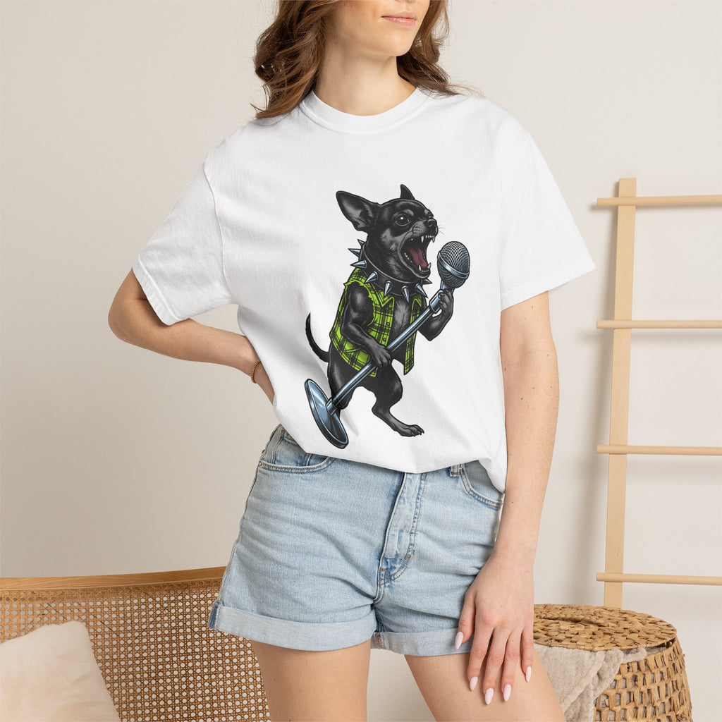 Chihuahua Performer Shirt Dog Audio Gift Women Illustrative Tattoo Tee Chi T-Shirt Dog Fan Tattooed Tshirt Sound Graphic Heritage Mic Tshirt