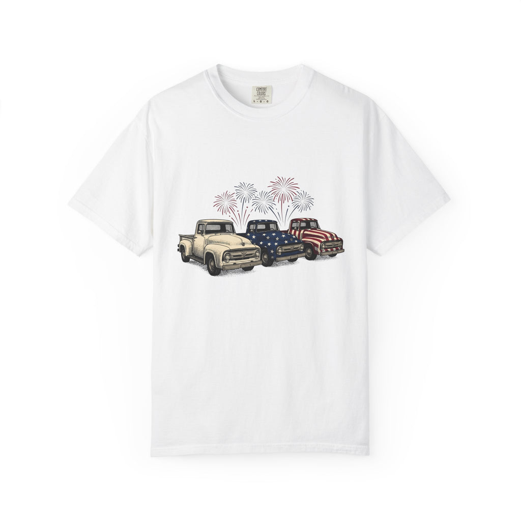 Old Trucks Shirt 4th Of July Event Gift Women Flag Tee Lorries T-Shirt Independence Day Fan Patriotic Tshirt Party Graphic Retro