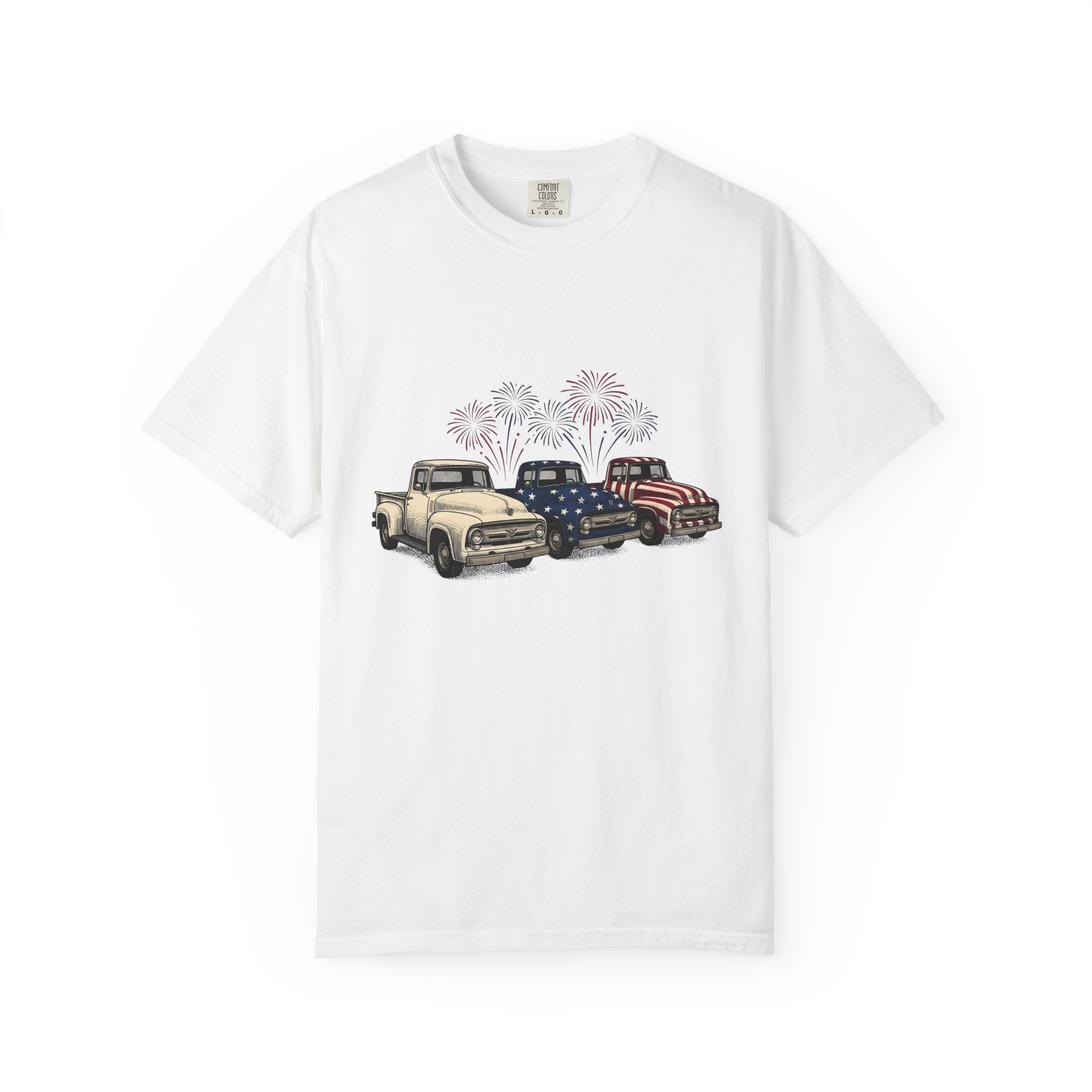 Old Trucks Shirt 4th Of July Event Gift Women Flag Tee Lorries T-Shirt Independence Day Fan Patriotic Tshirt Party Graphic Retro