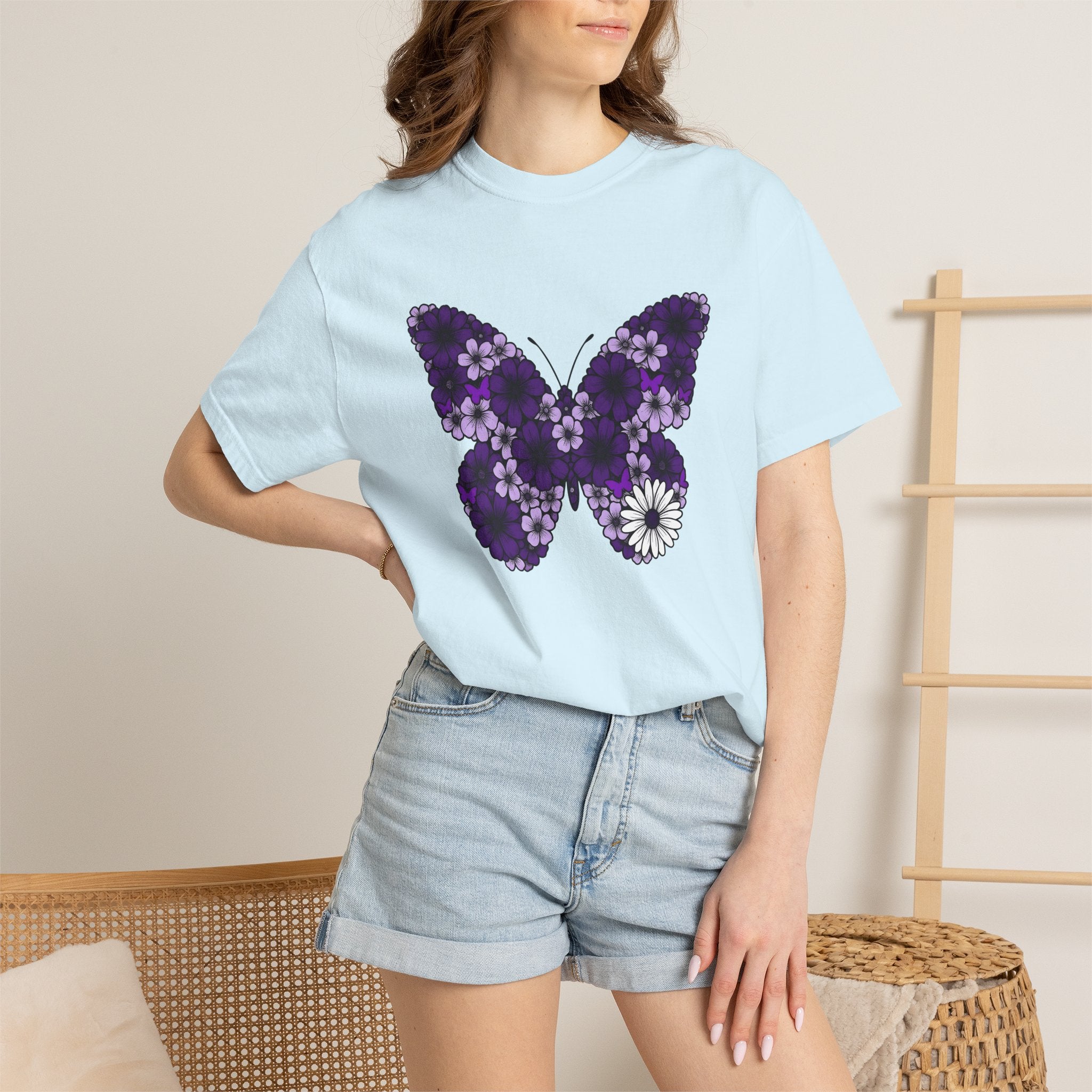 Floral Butterfly Shirt Boho Chic Nature Gift Women Boho Tee Butterfly T-Shirt Bohemian Fan Hippie Tshirt Environmental Graphic Hand Drawn