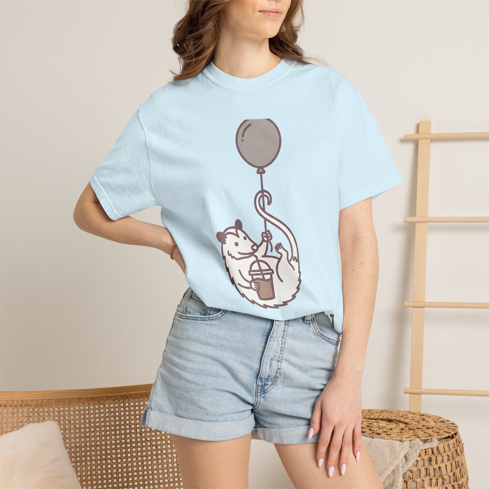 Possum Balloon Shirt Funny Animal Gift Women Cute Tee Opossum T-Shirt Humor Fan Cartoon Graphic Tshirt Minimalist Coffee Cup Tshirt
