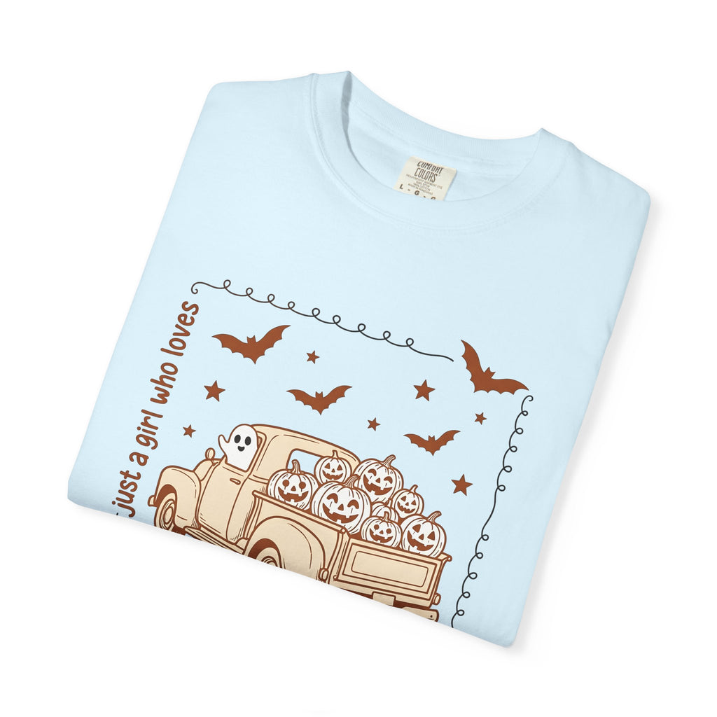 Vintage Truck Pumpkins Shirt Halloween Fall Gift Women Doodle Tee Pumpkins T-Shirt Halloween Fan Gourd Graphic Autumn Design Retro Ghost