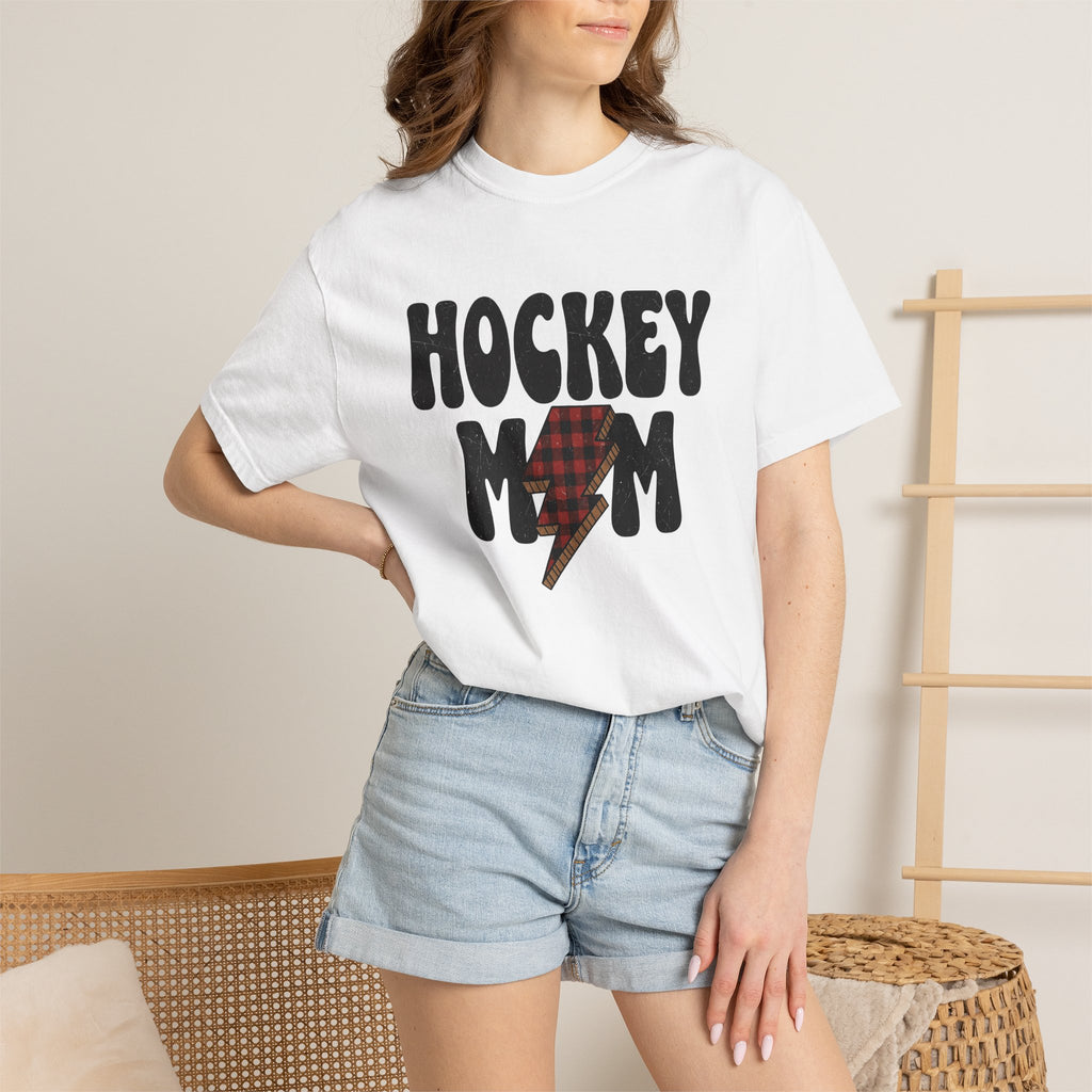Plaid Lightning Bolt Shirt Hockey Mom Games Gift Women Hand Drawn Tee Tartan Bolt T-Shirt Hockey Mom Fan Illustrated Graphic Tshirt