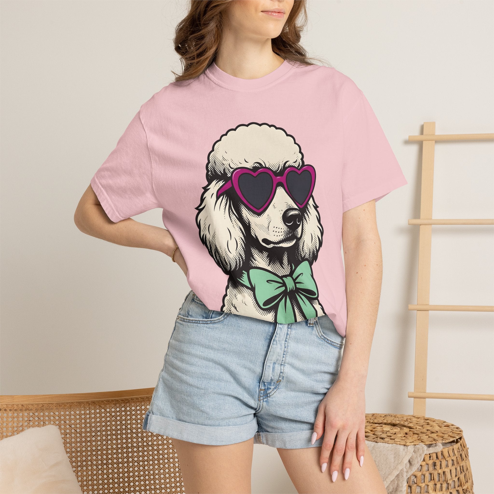Poodle Dog Shirt Dog Fashion Gift Women Cartoon Tee Poodle T-Shirt Dog Fan Cartoony Tshirt Style Graphic Retro Heart Sunglasses Tshirt