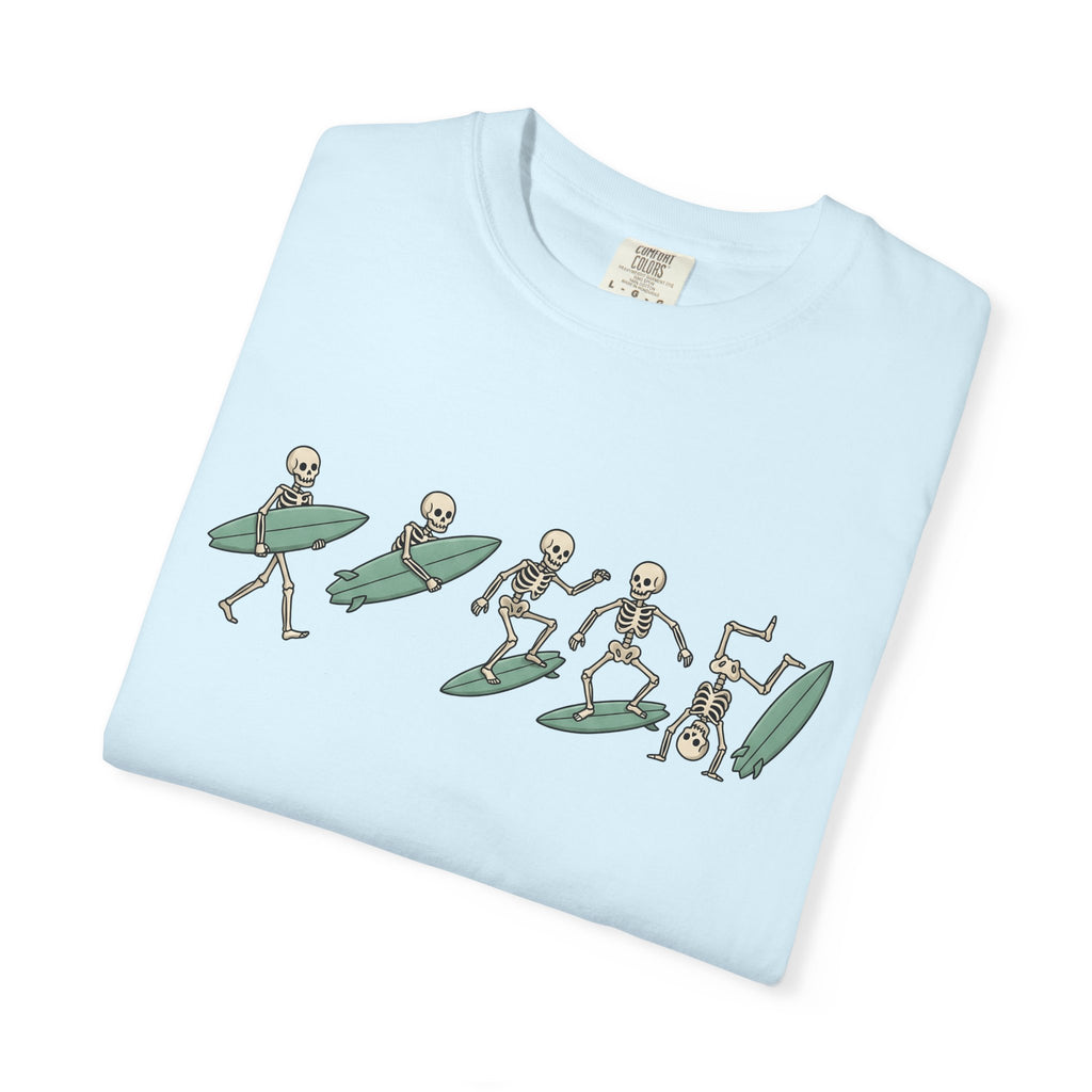 Skeleton Wave Riding Shirt Surfing Coast Gift Women Caricature Tee Surfboard T-Shirt Surfer Fan Coastal Graphic Doodle Longboard Tshirt