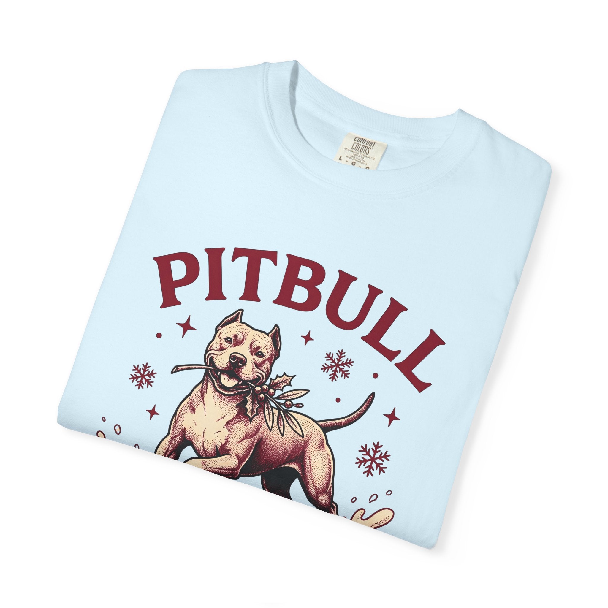 Pitbull Dog Shirt Dog Christmas Gift Women Vintage Tee Pibble T-Shirt Dog Fan American Bully Tshirt Xmas Graphic Hand Drawn Snowflake Tshirt