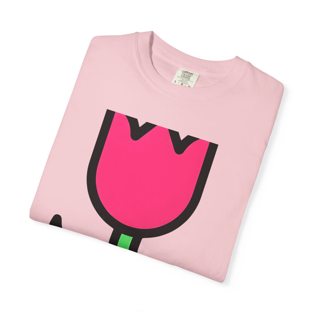 Tulip Bloom Shirt Easter Blossoms Gift Women Simple Tee Tulip T-Shirt Spring Fan Floral Tshirt Flower Graphic Contemporary Leafy Stem Tshirt