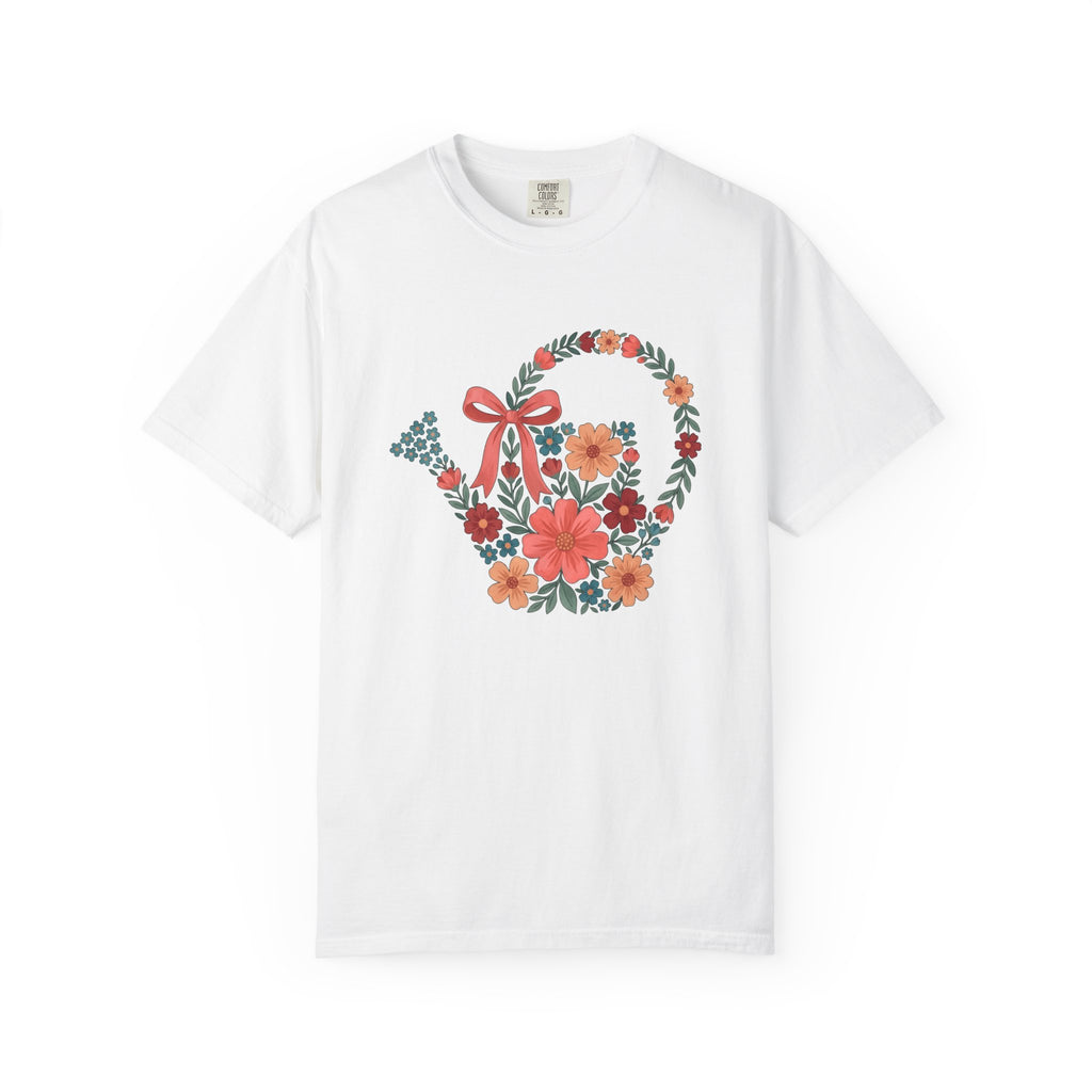 Flower Watering Can Shirt Easter Backyard Gift Women Rustic Tee Watering Can T-Shirt Spring Fan Vintage Tshirt Yard Graphic Retro Ribbon