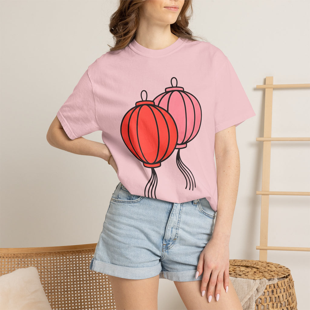 Lantern Pair Shirt Chinese New Year Festival Gift Women Minimalist Tee Lamp T-Shirt Lunar New Year Fan Simple Tshirt Celebration Graphic
