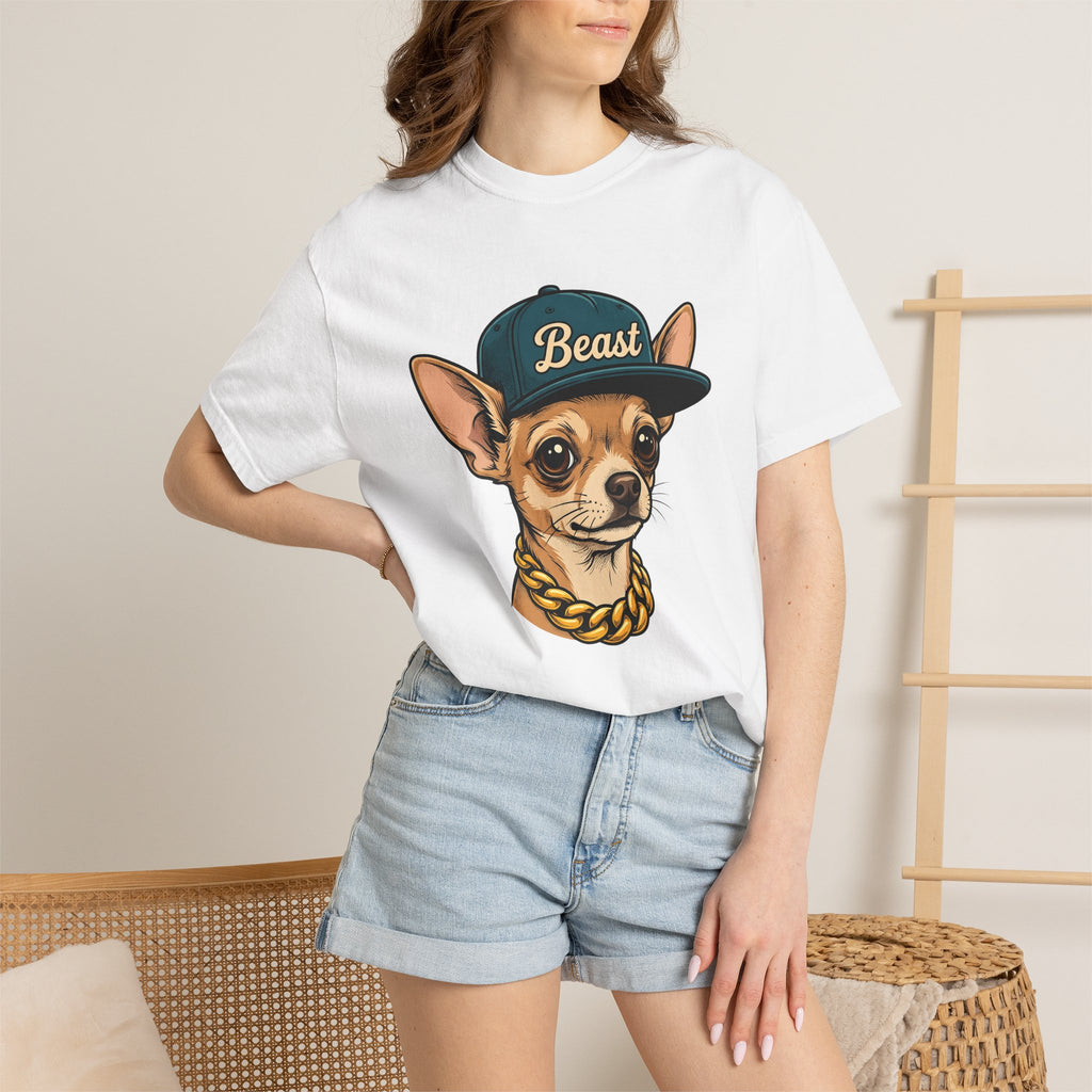 Chihuahua Companion Shirt Dog Satire Gift Women Caricature Tee Puppy T-Shirt Dog Fan Cartoon Tshirt Parody Graphic Sketch Gold Chain Tshirt
