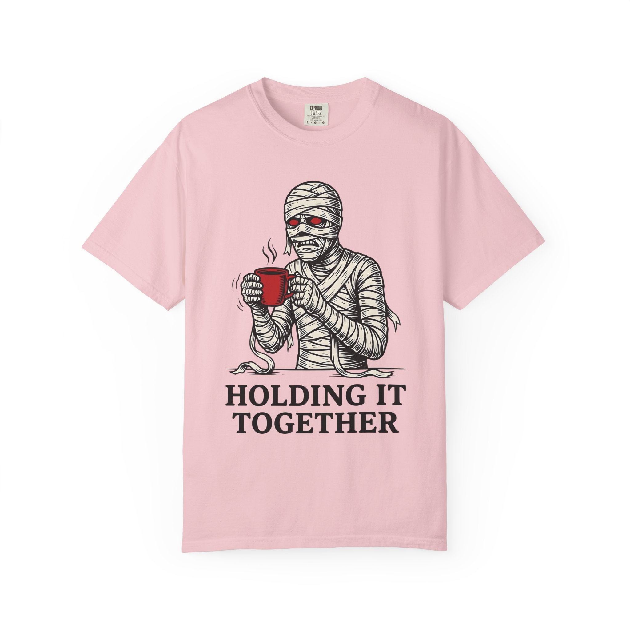 Bandaged Coffee Cup Shirt Halloween Caffeine Gift Women Cartoon Tee Mug T-Shirt Spooky Fan Coffee Cup Tshirt Caffeine Graphic Sketch Crimson