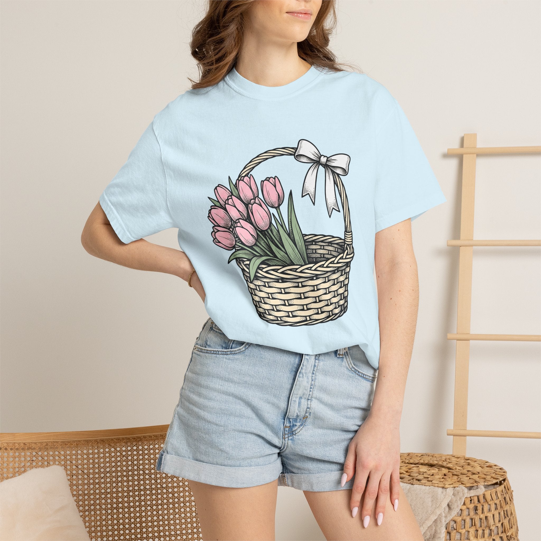 Floral Bouquet Shirt Easter Petals Gift Women Line Art Tee Flower Arrangement T-Shirt Spring Fan Floral Design Graphic Illustration Hand