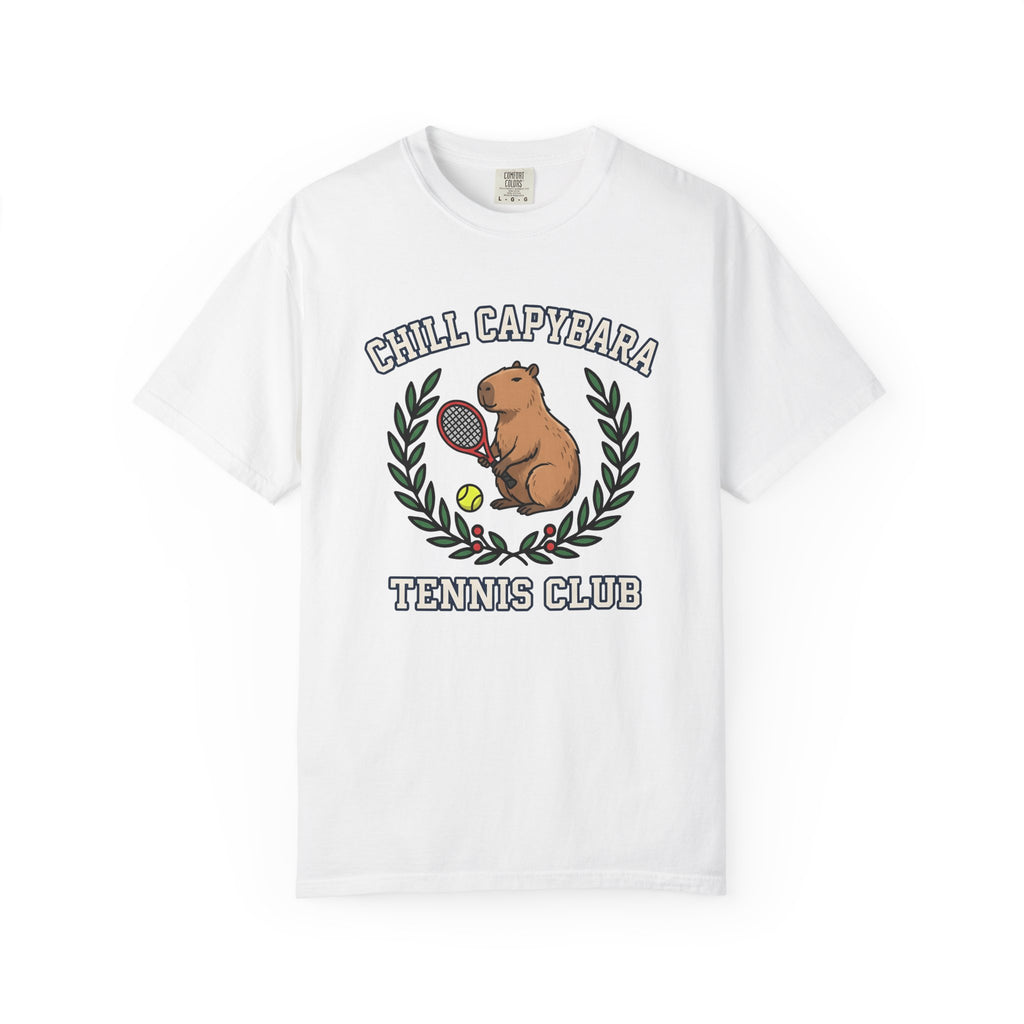 Capybara Tennis Shirt Sports Fauna Gift Women Illustration Tee Rodent T-Shirt Athlete Fan Wildlife Graphic Tshirt Sketch Garland Tshirt