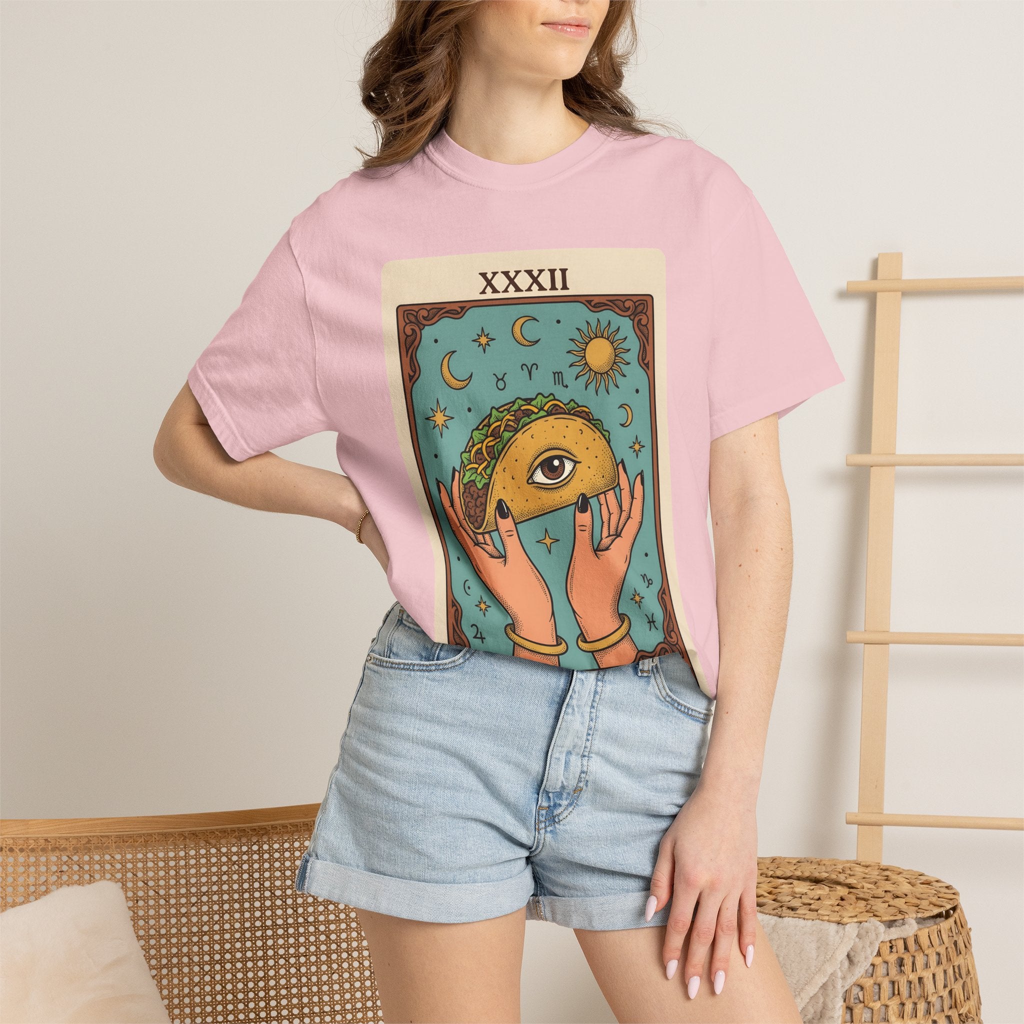 Taco Fortune Card Shirt Funny Meal Gift Women Fantasy Tee Tarot Card T-Shirt Humor Fan Mystical Tshirt Food Graphic Hand Drawn Sunburst