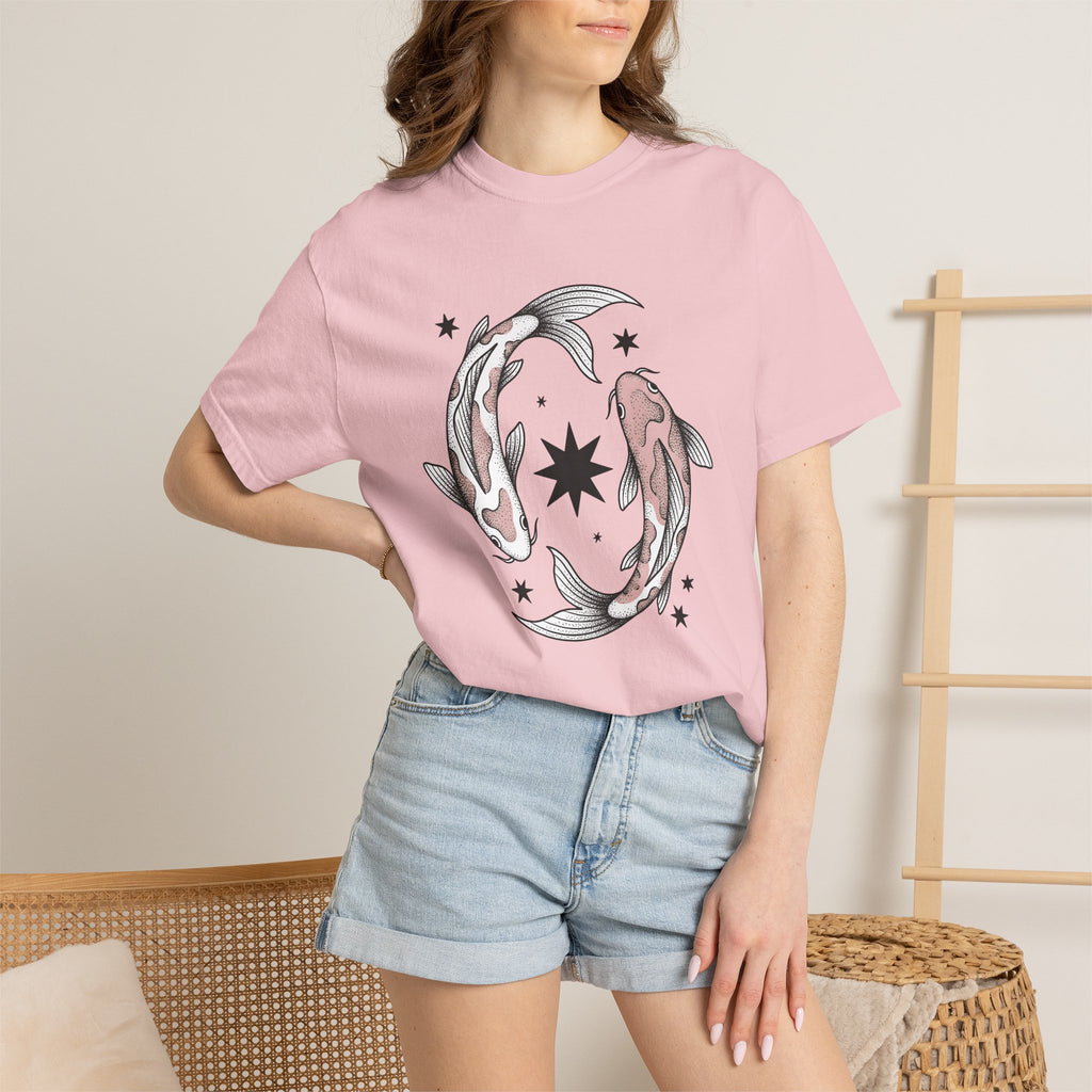Koi Fish Shirt Animals Astrology Gift Women Neo Traditional Tee Carp T-Shirt Pet Fan Japanese Tshirt Zodiac Graphic Line Art Star Symbols