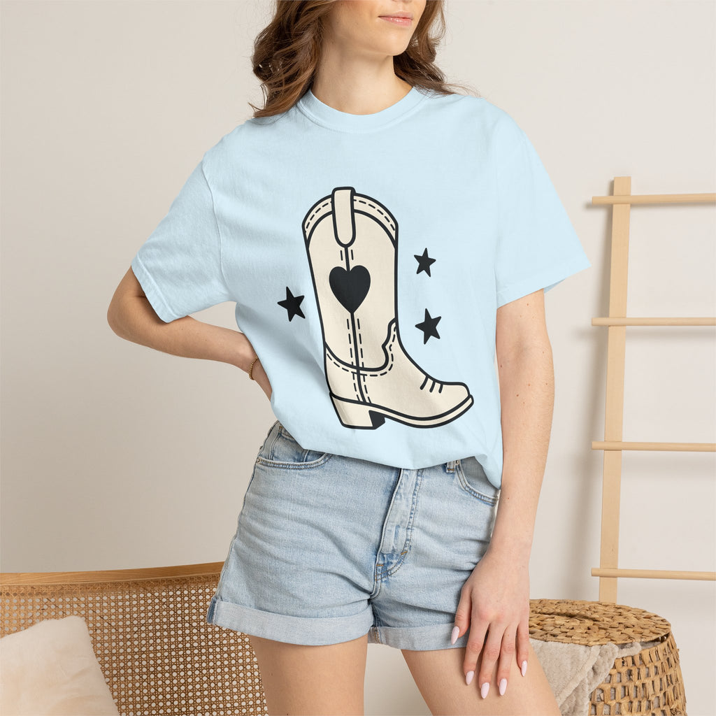 Western Boot Shirt Cowgirl Ranch Gift Women Vintage Tee Cowboy Boot T-Shirt Rodeo Fan Cowboy Boot Tshirt Farm Graphic Line Art Star Shapes