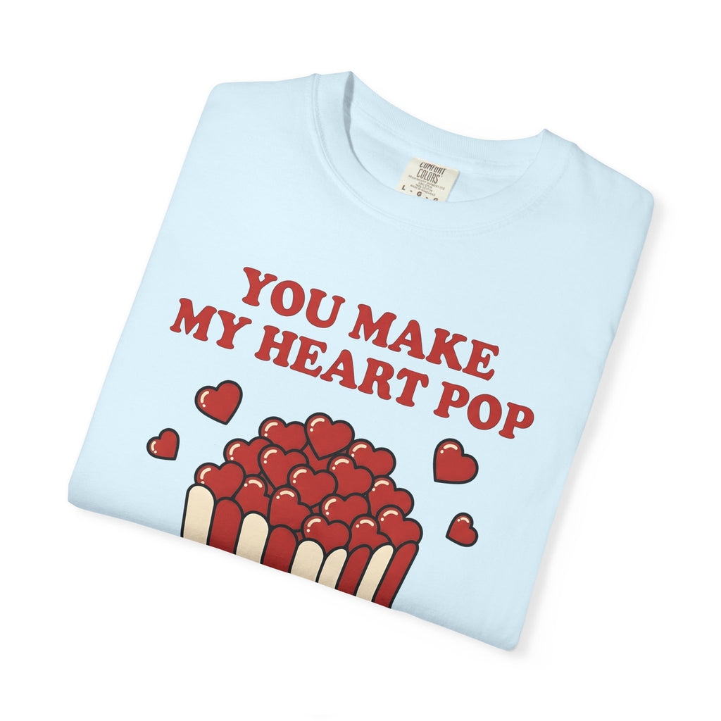 Heart Popcorn Shirt St. Valentine's Day Couples Gift Women Cartoon Tee Popcorn T-Shirt Valentine Fan Comic Tshirt Partner Graphic Retro