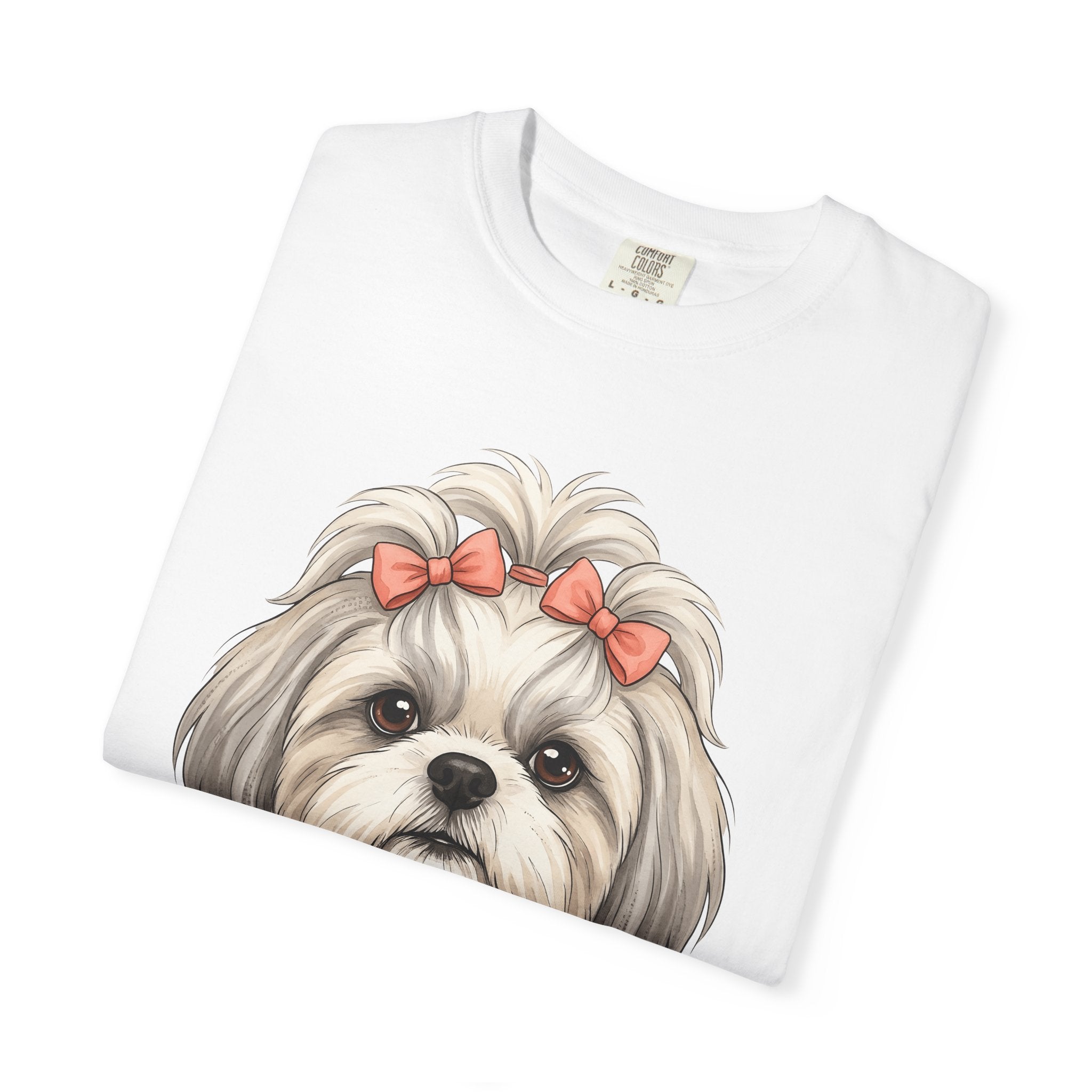 Shih Tzu Dog Shirt Dog Pet Gift Women Cute Tee Dog T-Shirt Dog Fan Puppy Tshirt Pet Graphic Hand Drawn Bow Tshirt