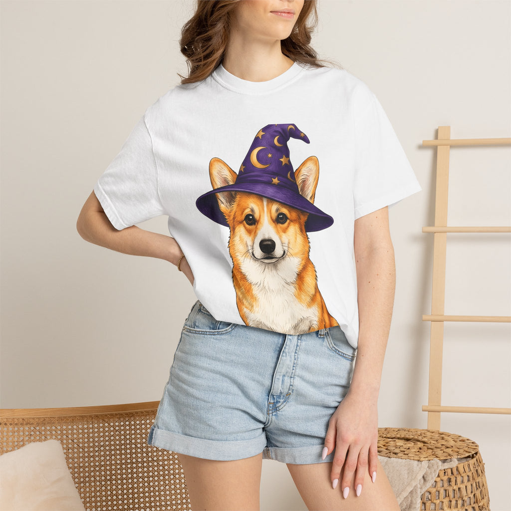 Corgi Mage Shirt Dog Holiday Gift Women Sketch Tee Pembroke Welsh Corgi T-Shirt Dog Fan Drawing Graphic Retro Pointed Hat Tshirt