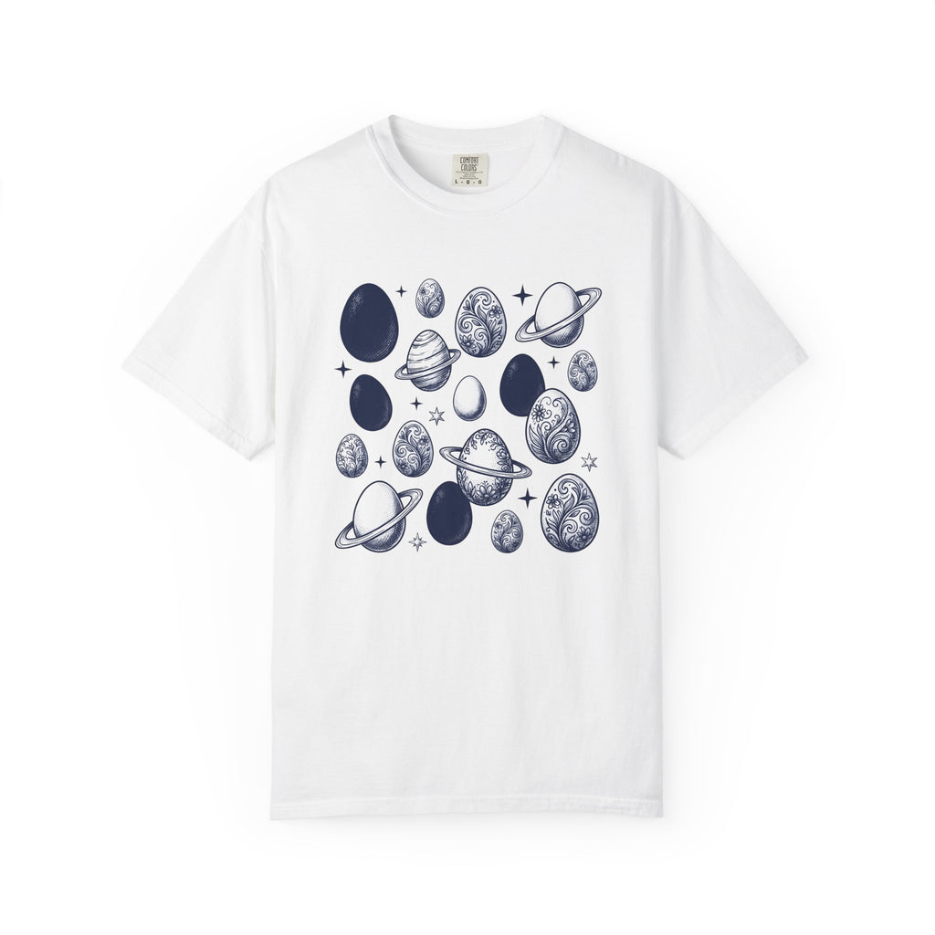 Painted Easter Eggs Shirt Easter Galaxy Gift Women Retro Tee Easter Eggs T-Shirt Easter Fan Vintage Tshirt Space Graphic Sketch Orbital