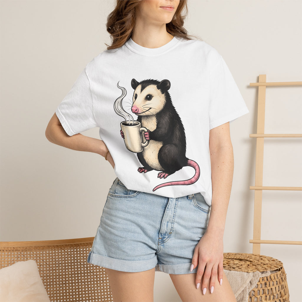 Possum Coffee Cup Shirt Animals Coffee Gift Women Cute Tee Opossum T-Shirt Wildlife Fan Cute Tshirt Coffee Design Hand Drawn Mug Tshirt