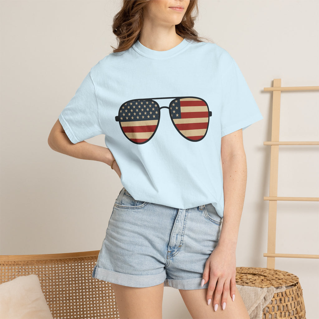Pilot Sunglasses Shirt 4th Of July Independence Gift Women Retro Tee Shades T-Shirt Patriotic Fan Vintage Tshirt Freedom Graphic Simple Usa