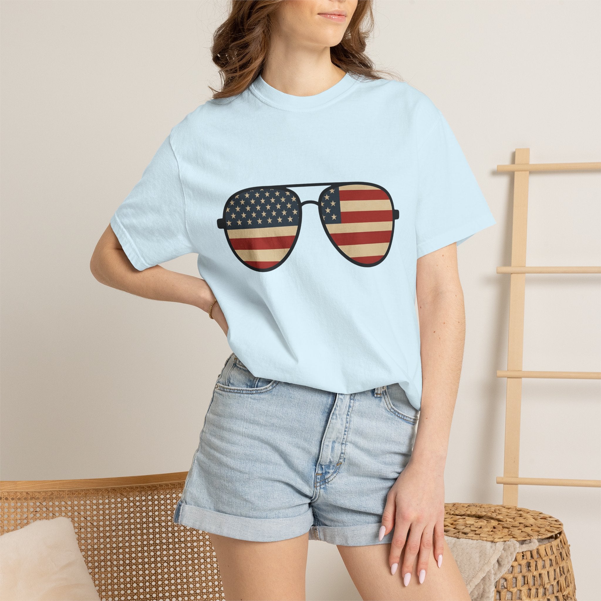 Pilot Sunglasses Shirt 4th Of July Independence Gift Women Retro Tee Shades T-Shirt Patriotic Fan Vintage Tshirt Freedom Graphic Simple Usa