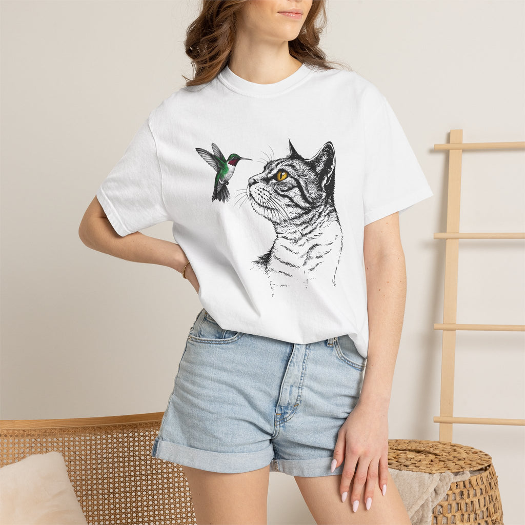 Feline Portrait Shirt Cat Pet Gift Women Line Art Tee Cat T-Shirt Cat Fan Kitten Graphic Illustration Classic Hummingbird Tshirt