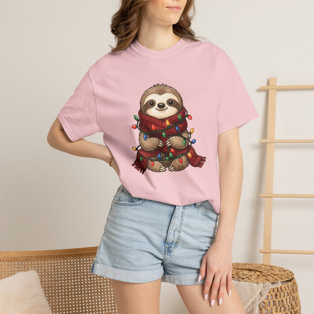 Sloth Shirt Christmas Wildlife Gift Women Adorable Tee Sloths T-Shirt Xmas Fan Cute Tshirt Animal Graphic Sketch Fairy Lights Tshirt