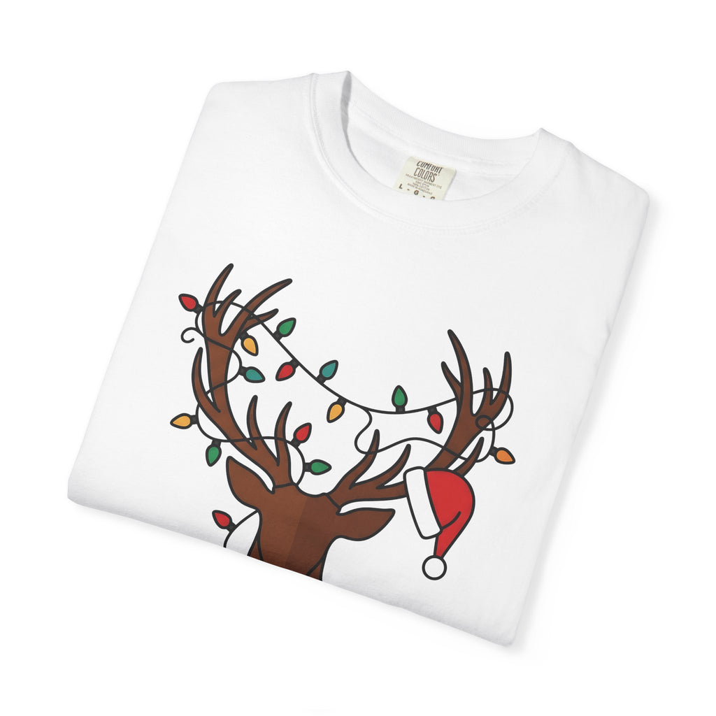 Stag Face Shirt Animals Holiday Gift Women Doodle Tee Deer T-Shirt Wildlife Fan Antler Tshirt Christmas Graphic Sleek String Lights Tshirt