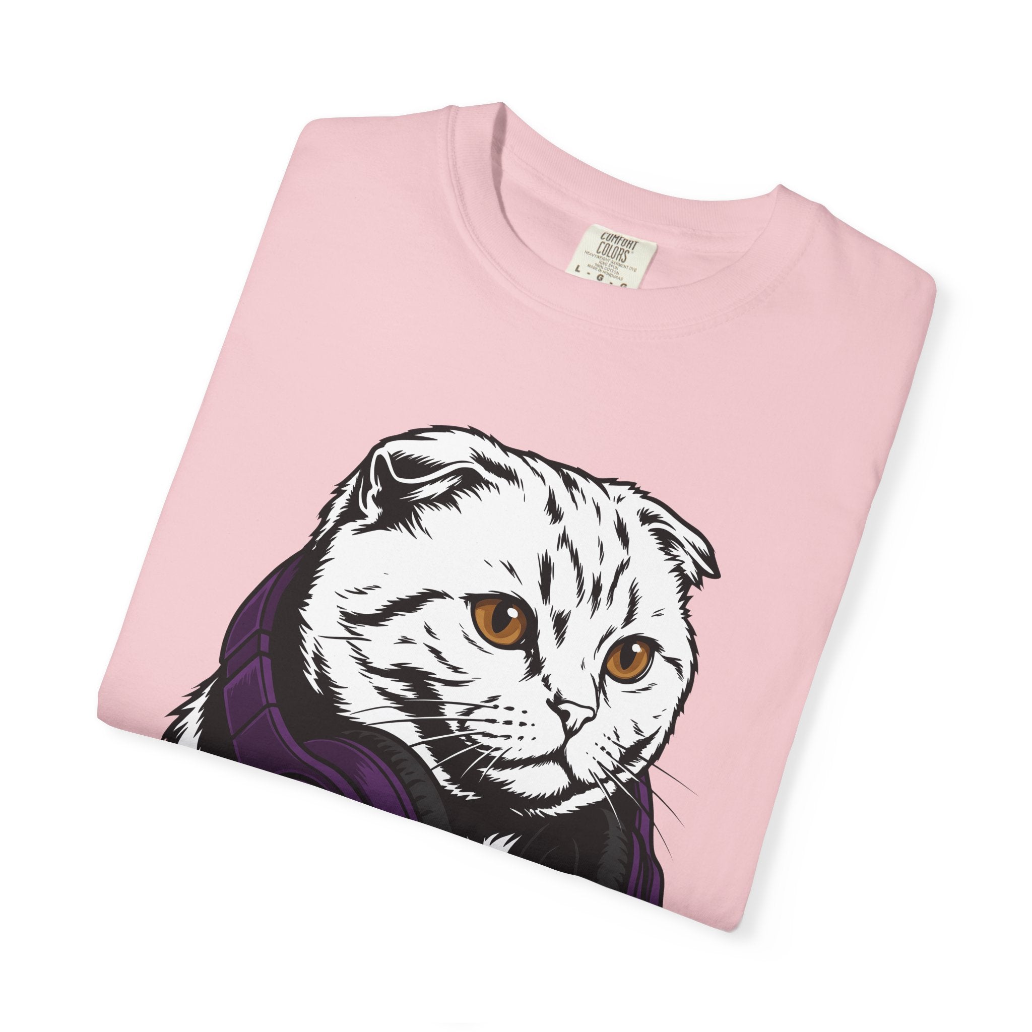 Cat Headphones Shirt Cat Music Gift Women Bold Graphic Tee Kitty Headphones T-Shirt Feline Fan Cat Graphic Tshirt Melody Graphic Music