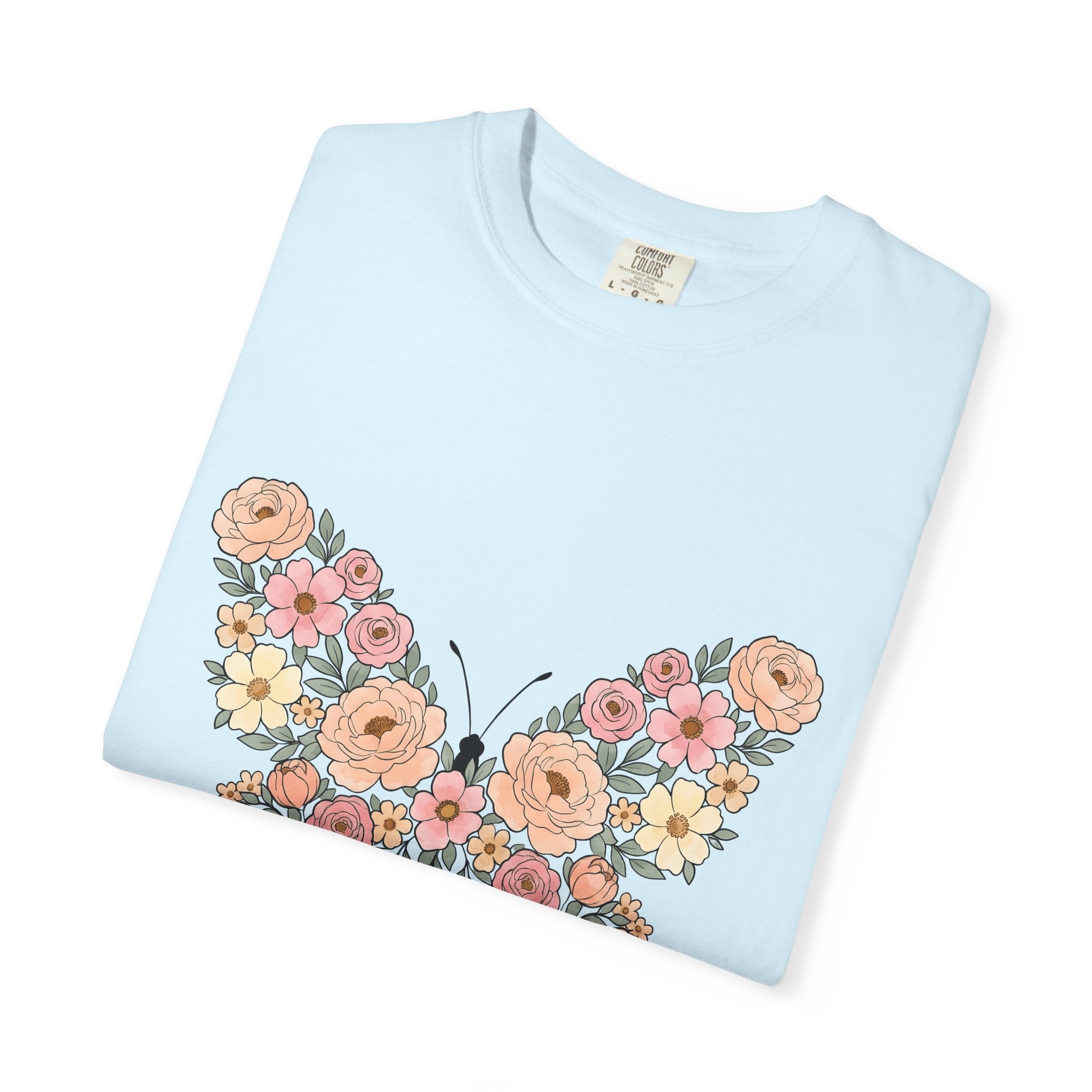 Flower Butterfly Shirt Easter Bouquet Gift Women Rustic Tee Butterfly T-Shirt Spring Fan Floral Tshirt Vintage Design Paint Rose Tshirt