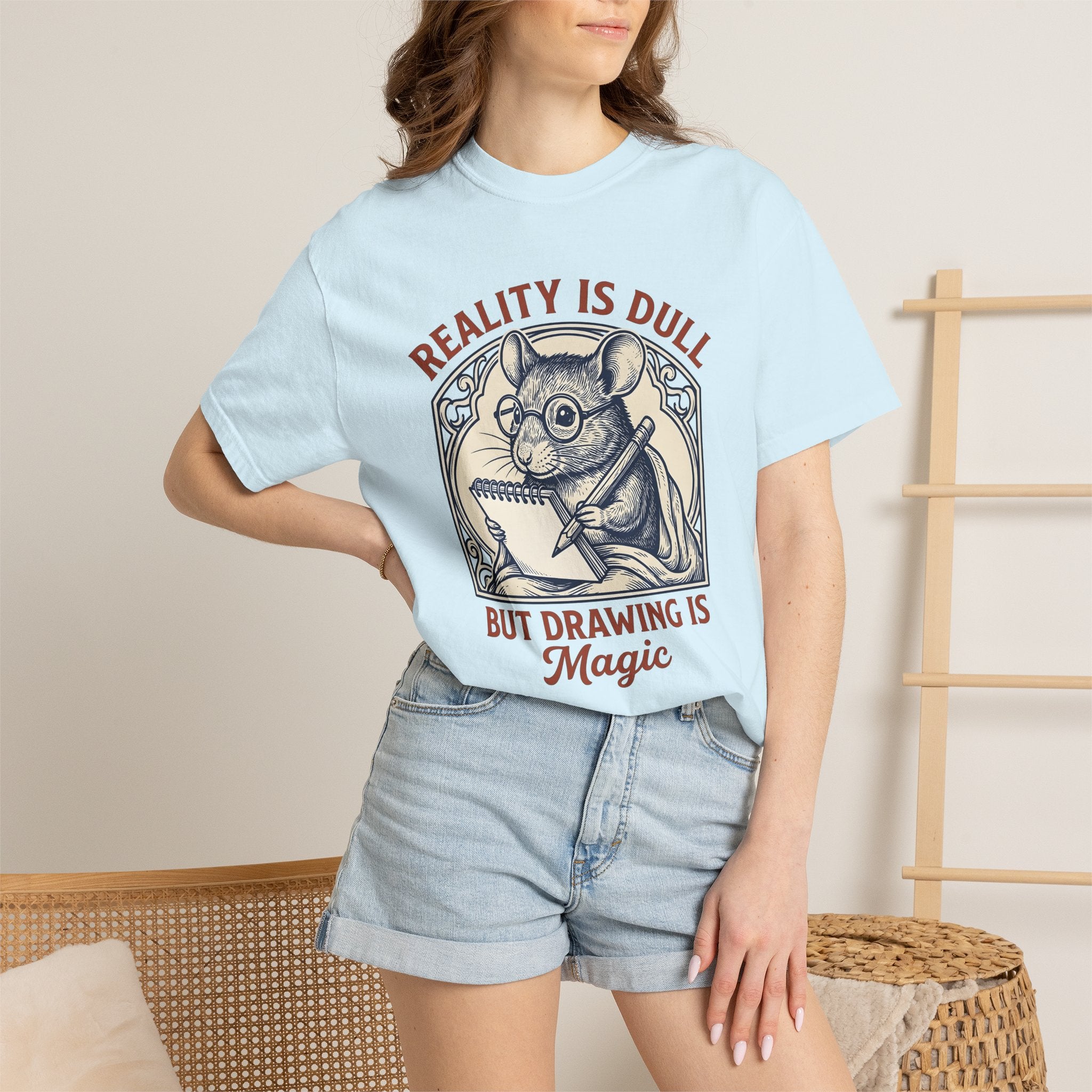 Mouse Sketch Shirt Cute Illustrator Gift Women Retro Tee Rodent T-Shirt Adorable Fan Vintage Tshirt Artist Graphic Doodle Spectacles Tshirt