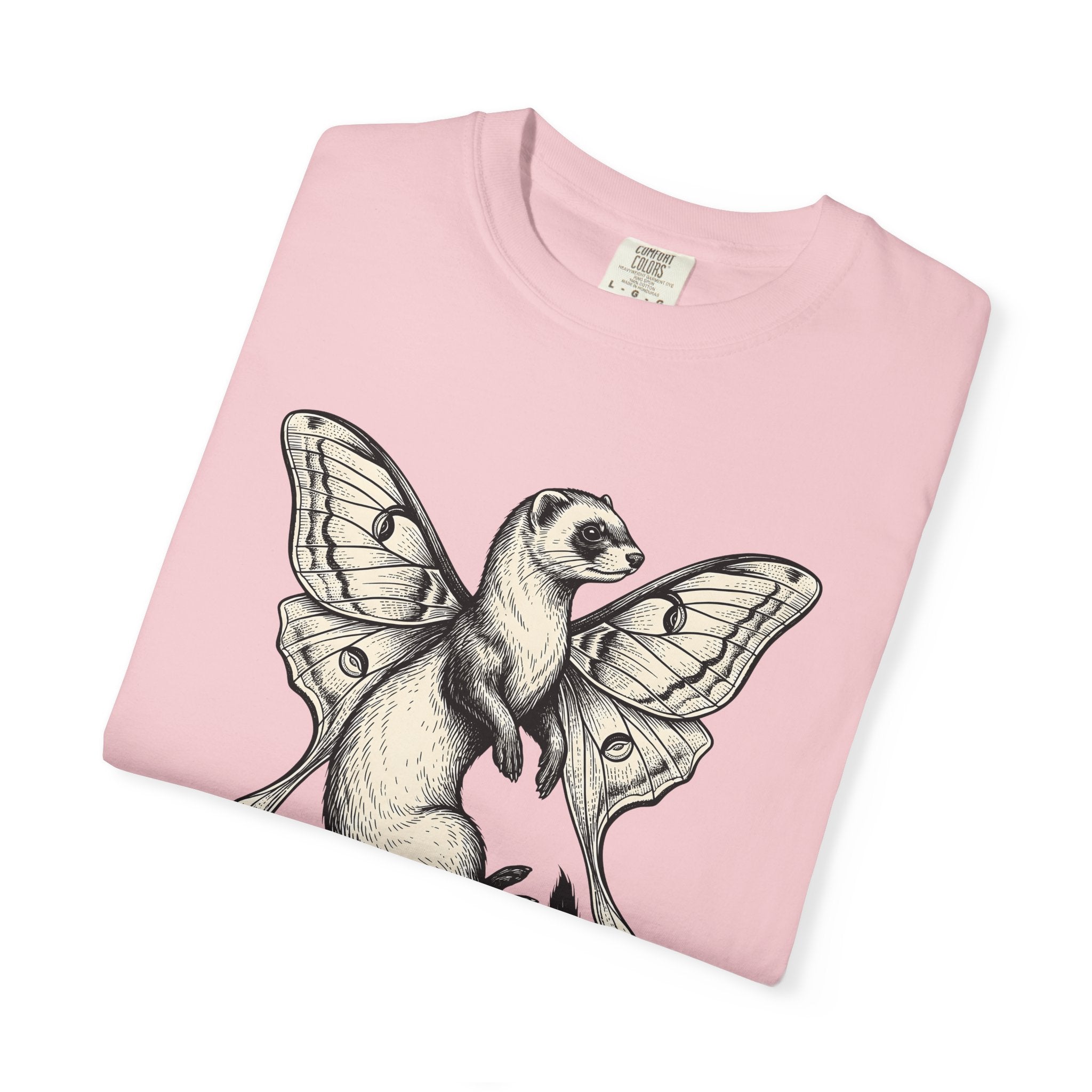 Ferret Sprite Shirt Boho Chic Wildlife Gift Women Sketch Tee Weasel T-Shirt Hippie Fan Hand Drawn Tshirt Wildlife Graphic Retro Insect Wings