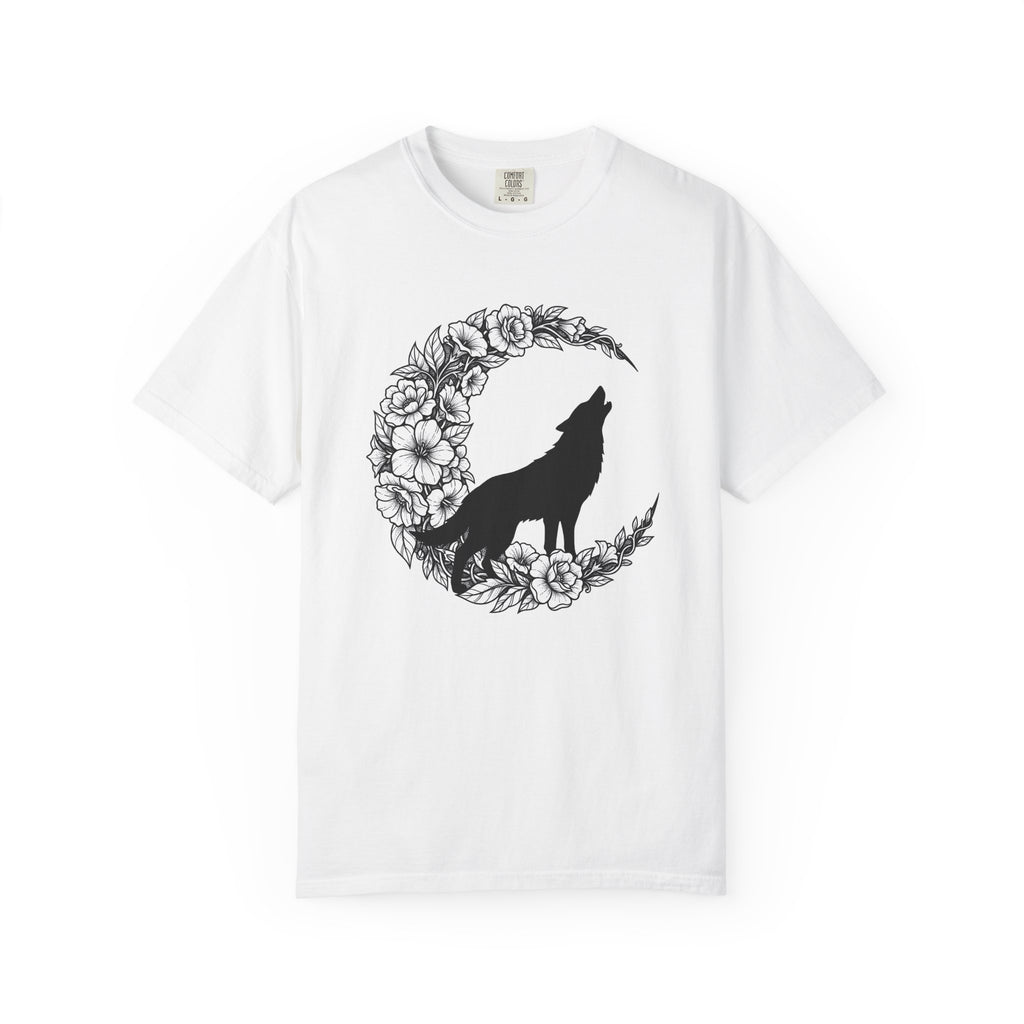 Wolf Moon Shirt Boho Chic Outdoors Gift Women Hippie Tee Lunar T-Shirt Bohemian Fan Psychedelic Tshirt Nature Graphic Sketch Flowers Tshirt