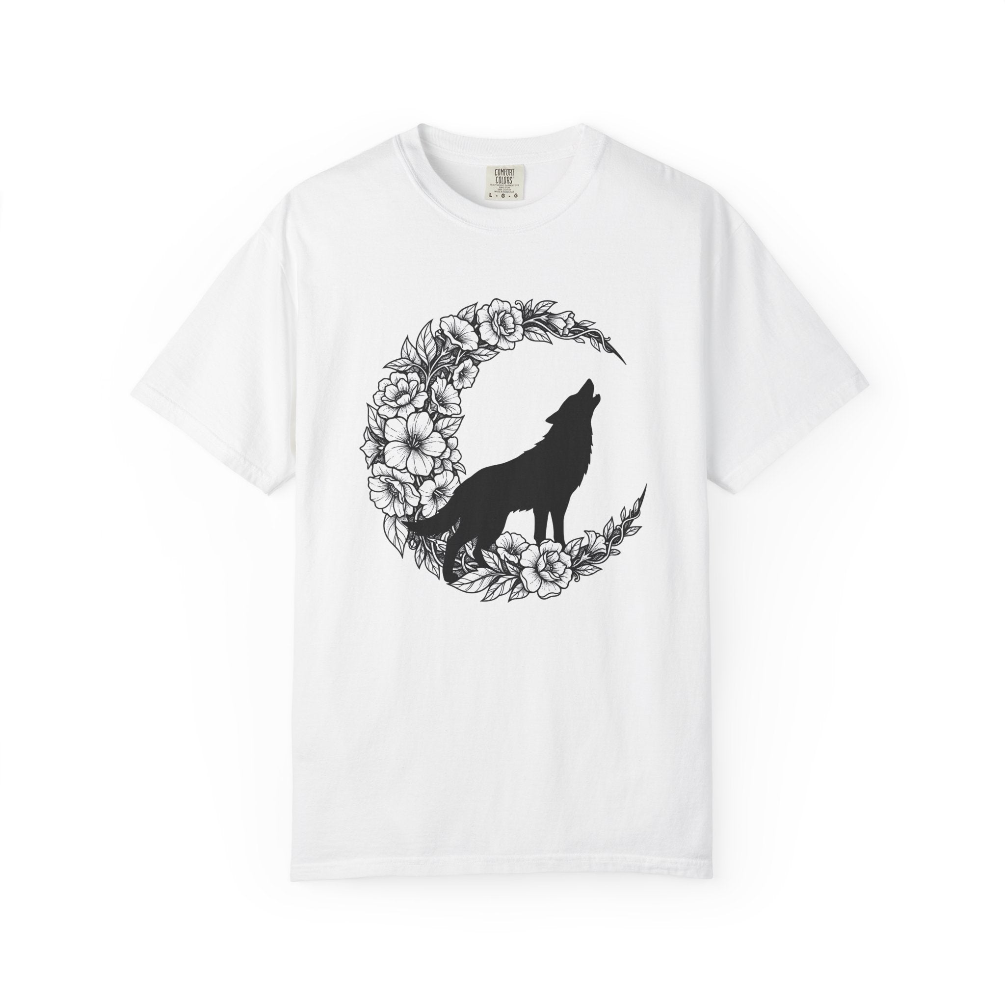 Wolf Moon Shirt Boho Chic Outdoors Gift Women Hippie Tee Lunar T-Shirt Bohemian Fan Psychedelic Tshirt Nature Graphic Sketch Flowers Tshirt