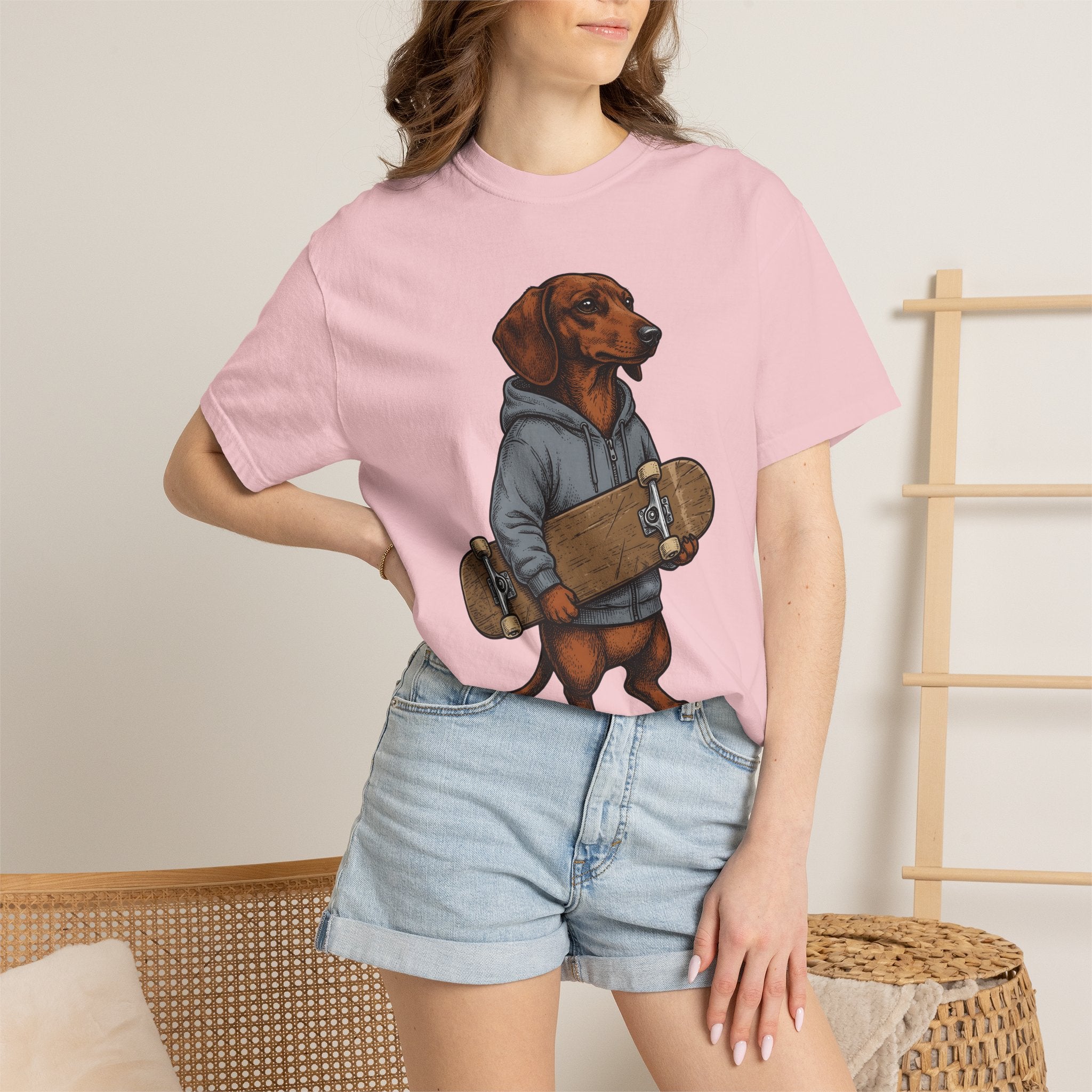 Dachshund Skateboard Shirt Dog Cruiser Gift Women Animated Tee Wiener Dog T-Shirt Dog Fan Cartoon Tshirt Cruiser Graphic Old School Pullover